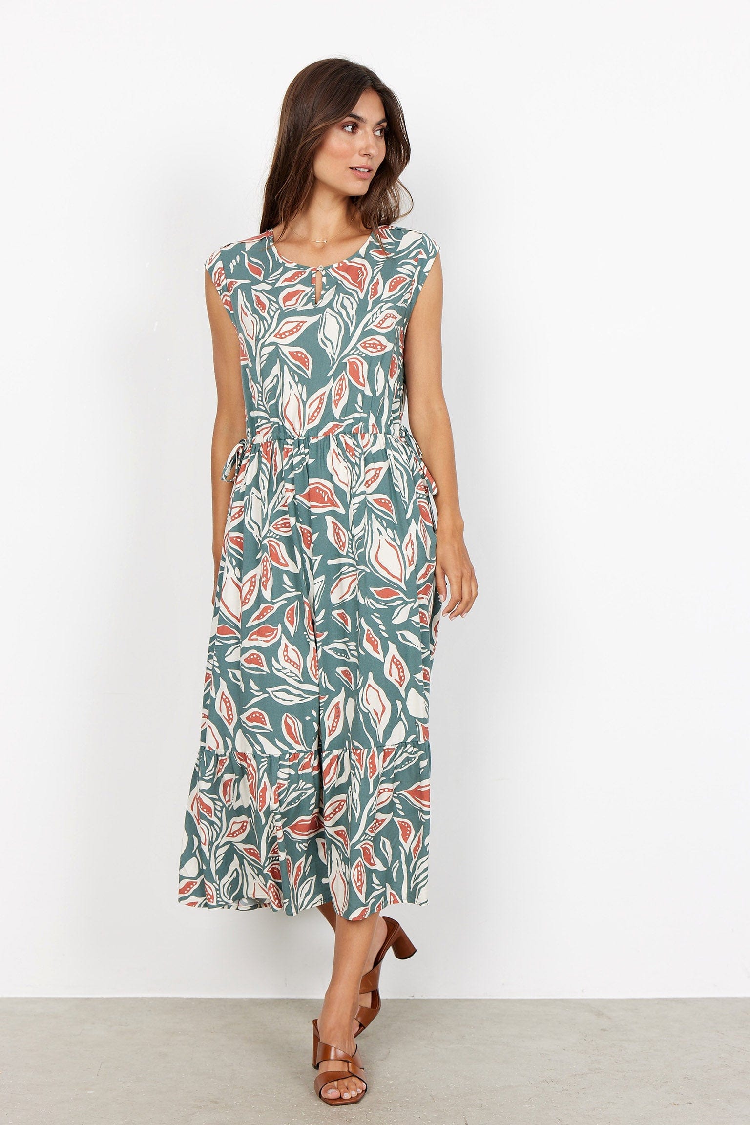 Soya Concept Leda Leaf Printed Dress - Shadow Green Combi