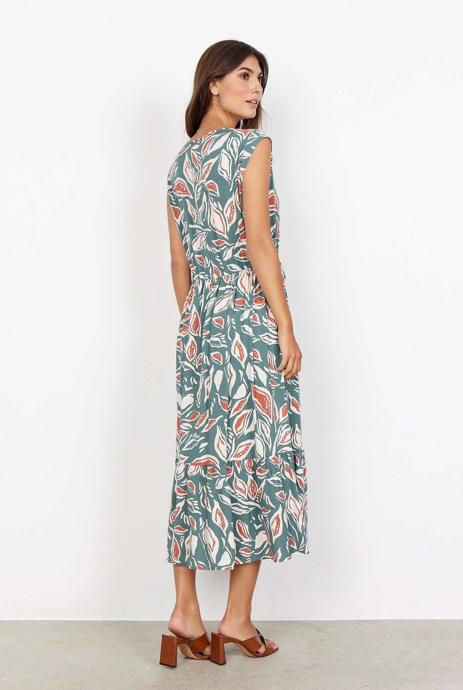 Soya Concept Leda Leaf Printed Dress - Shadow Green Combi