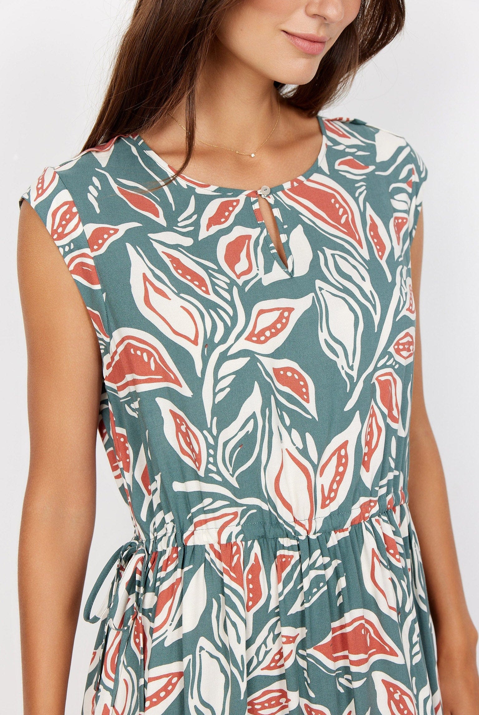 Soya Concept Leda Leaf Printed Dress - Shadow Green Combi