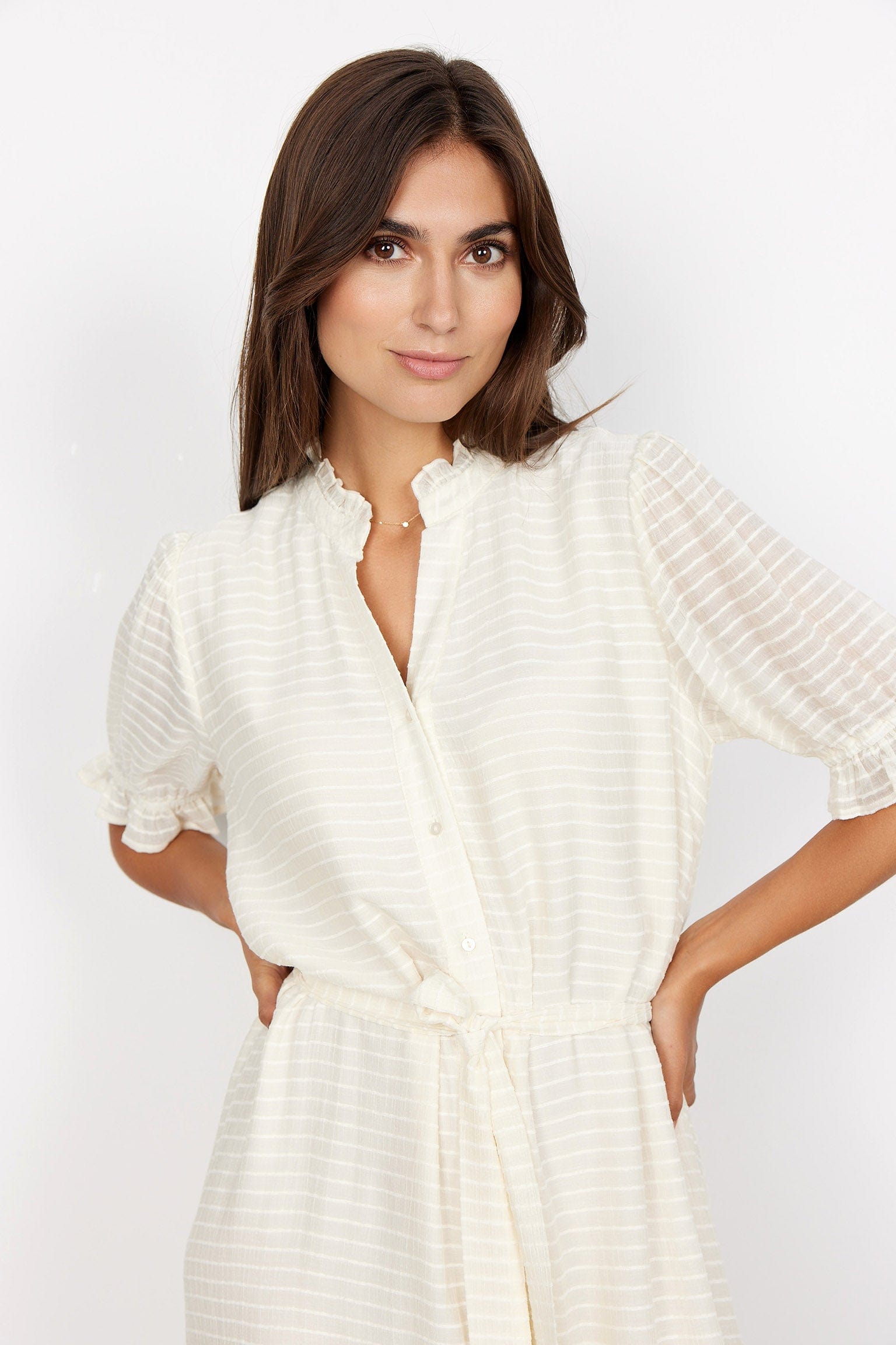 Soya Concept Lara Self Stripe Midi Dress - Cream