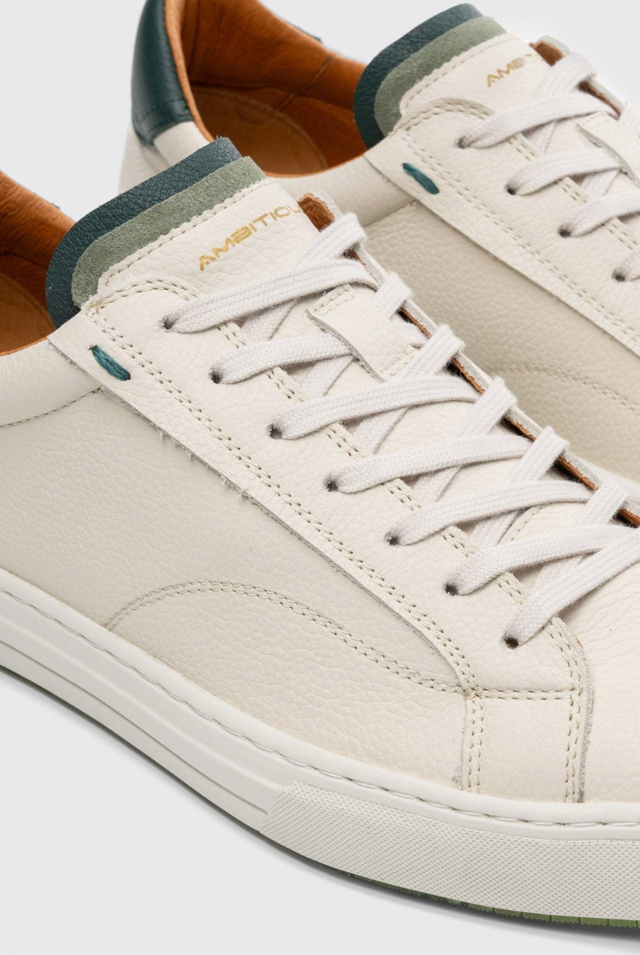 Ambitious Anopolis Lace Up Leather Trainers - Beige/Bottle