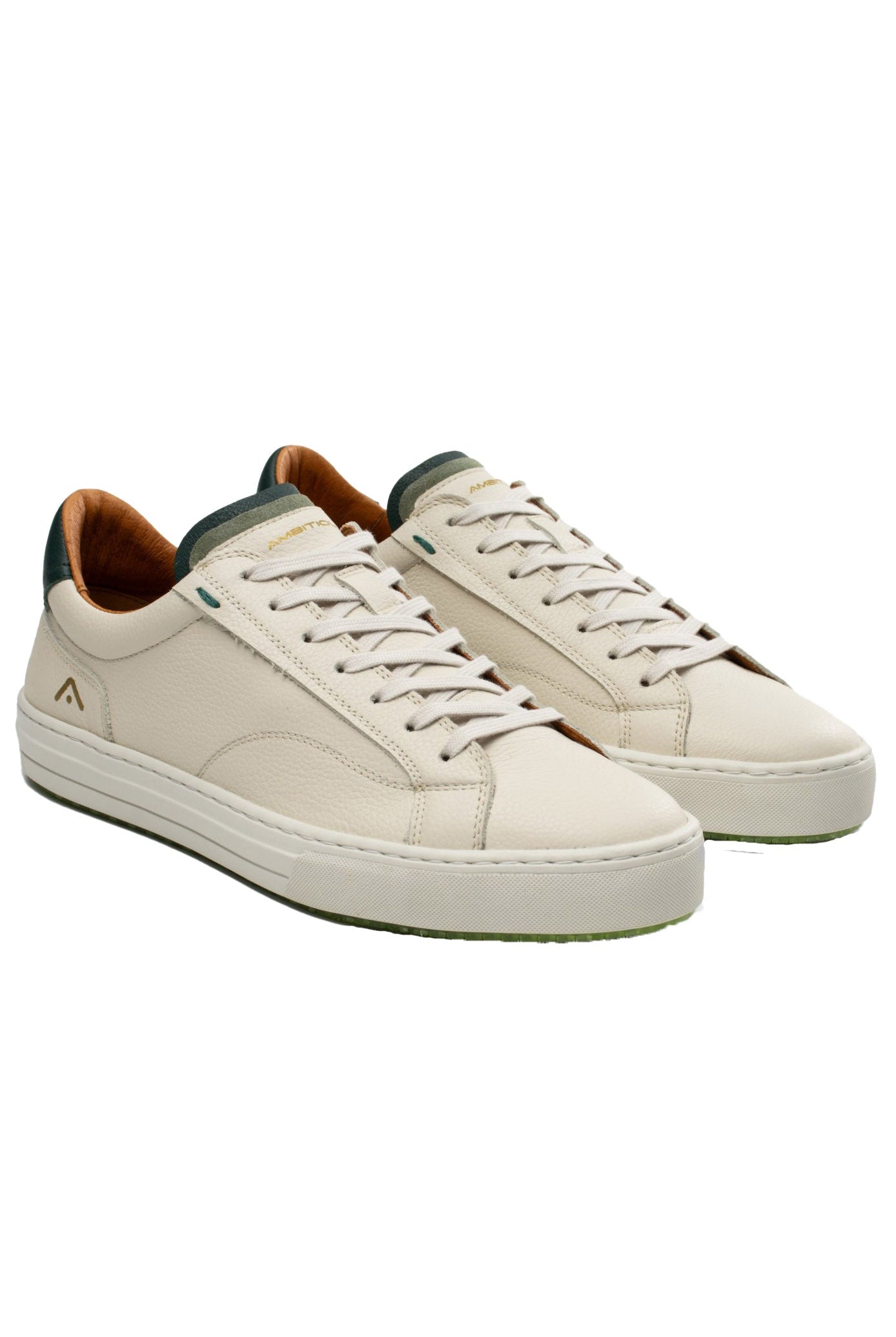 Ambitious Anopolis Lace Up Leather Trainers - Beige/Bottle