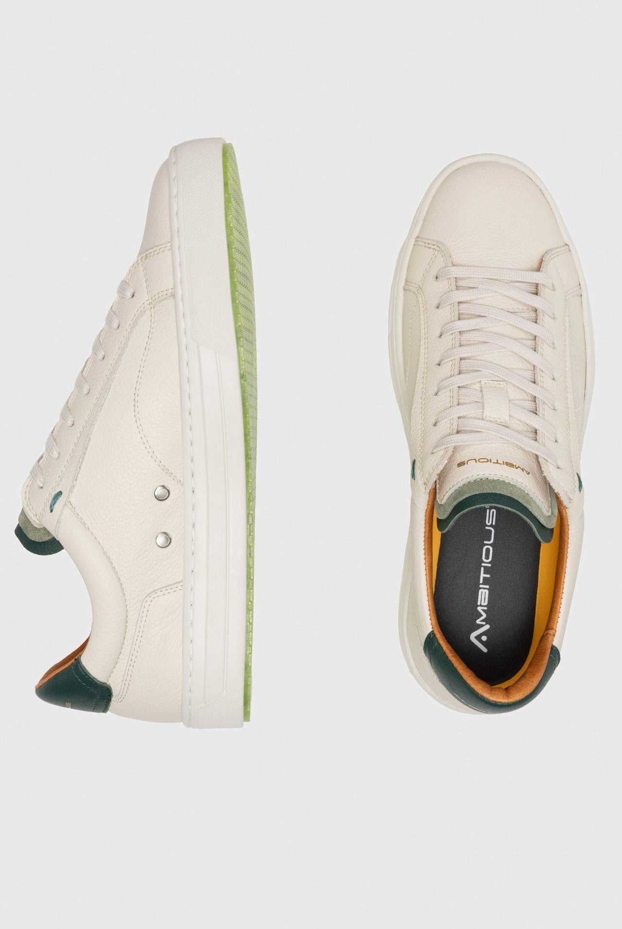 Ambitious Anopolis Lace Up Leather Trainers - Beige/Bottle