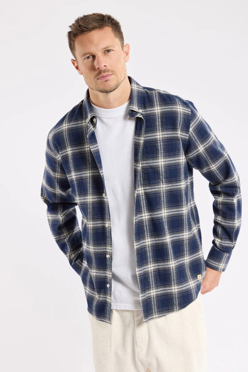 Armor Lux Flannel Check Cotton Shirt - Carreaux Marine Deep/Grey/Mil