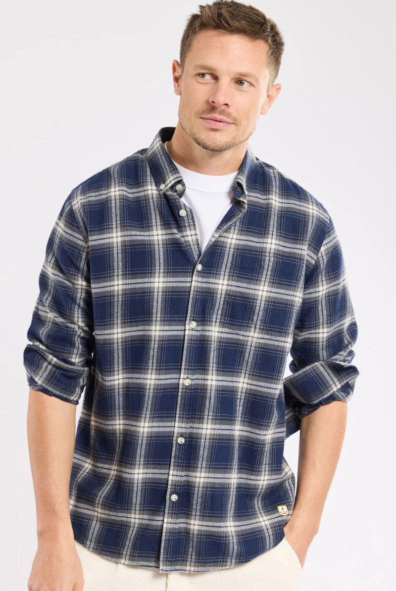 Armor Lux Flannel Check Cotton Shirt - Carreaux Marine Deep/Grey/Mil
