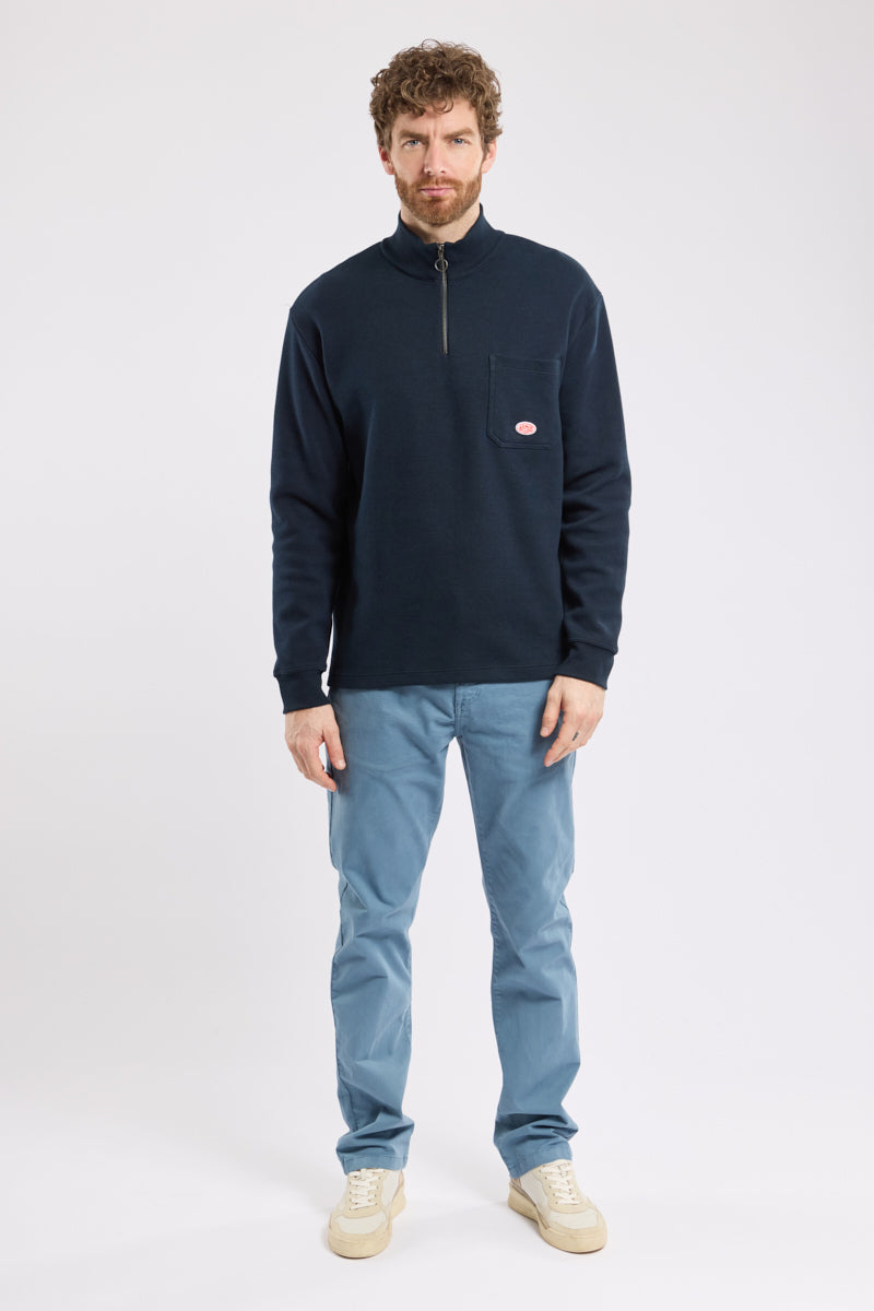 Armor Lux Quarter Zip Sweatshirt - Marine Deep