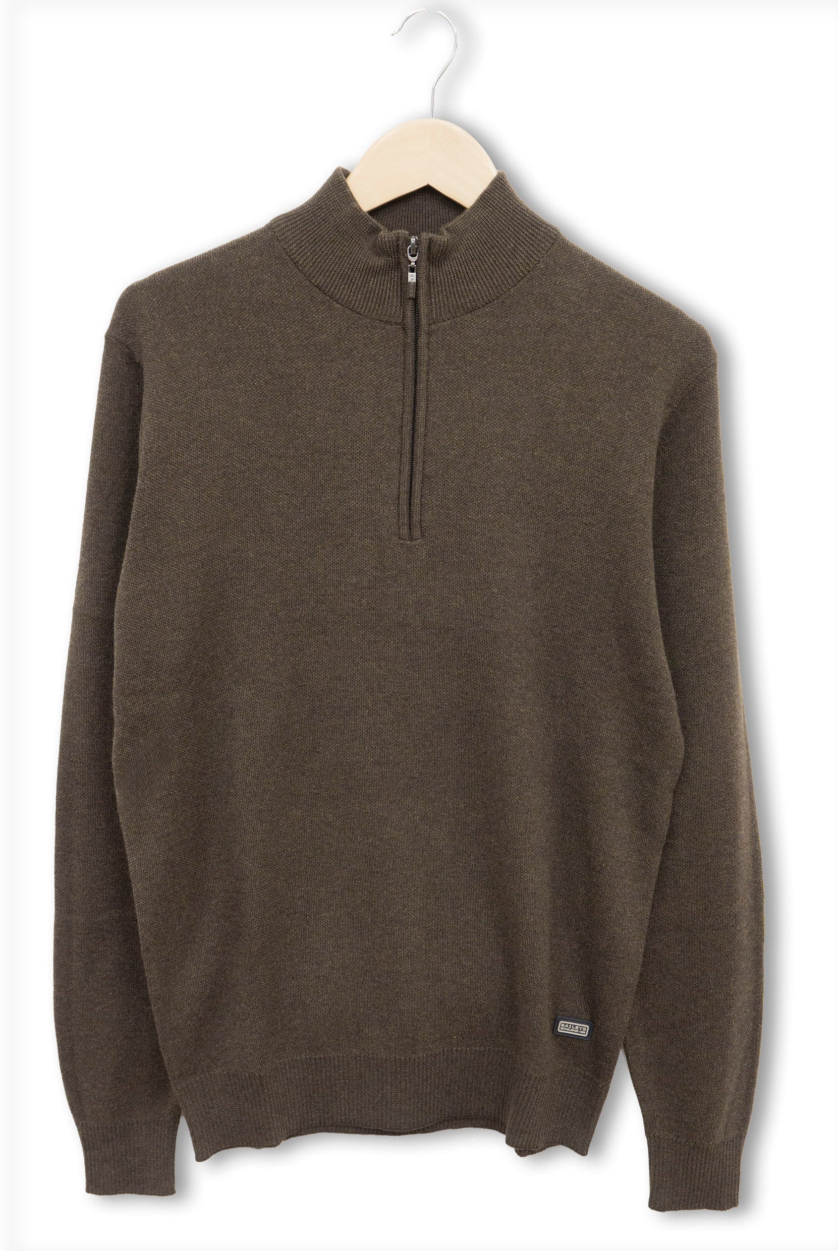 Baileys Quarter Zip Cotton Knit Sweatshirt - Dark Brown