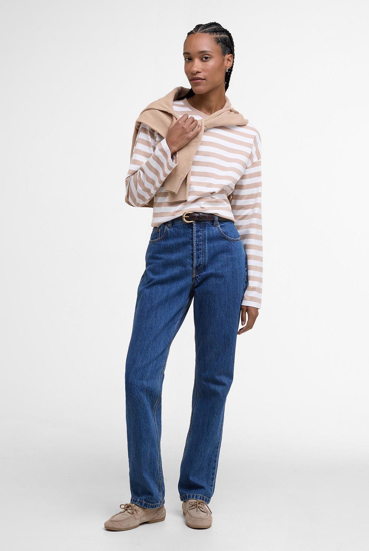 Barbour Bede Oversized Long-Sleeve T-Shirt - Pale Camel Stripe