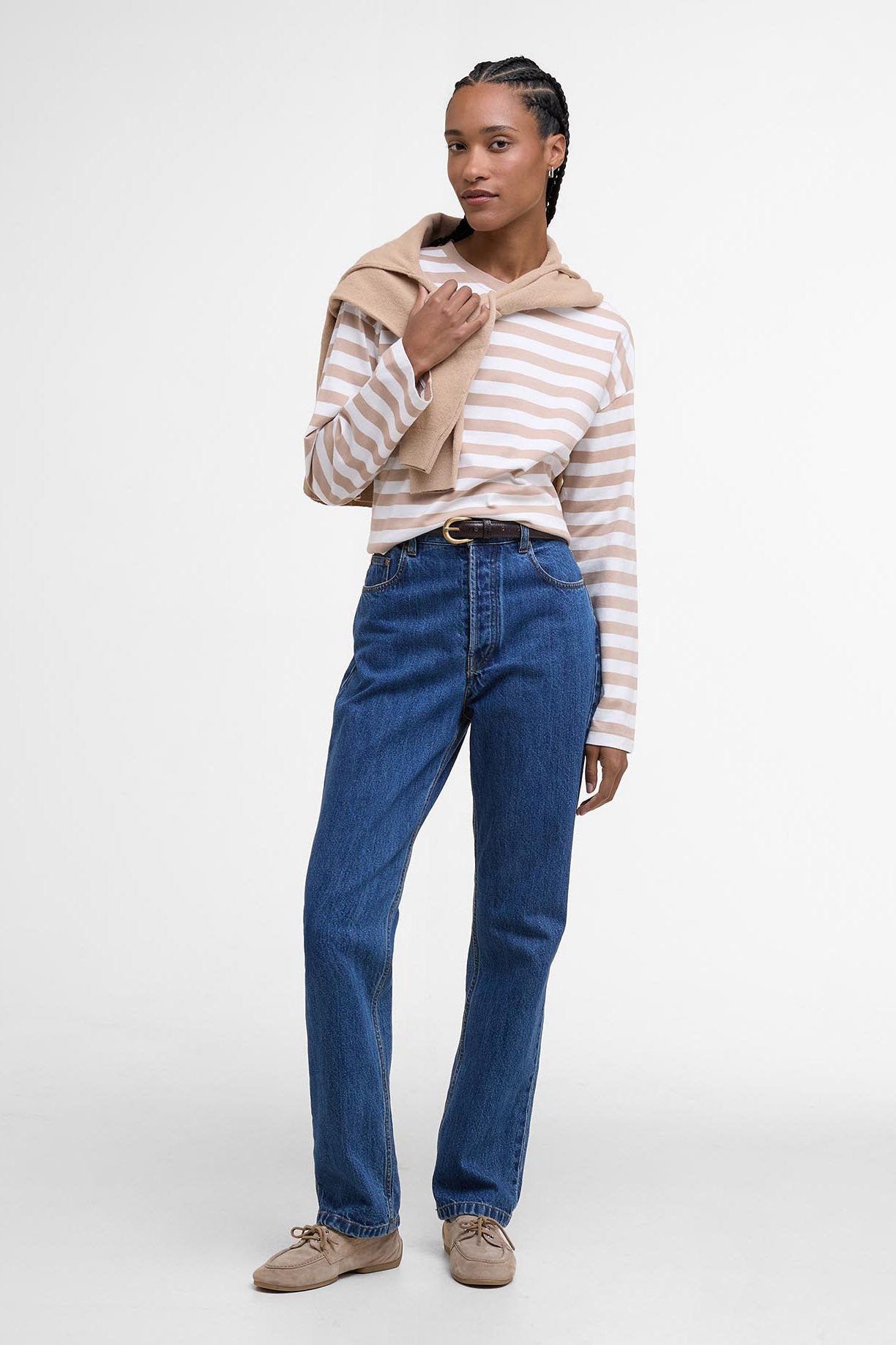 Barbour Bede Oversized Long-Sleeve T-Shirt - Pale Camel Stripe