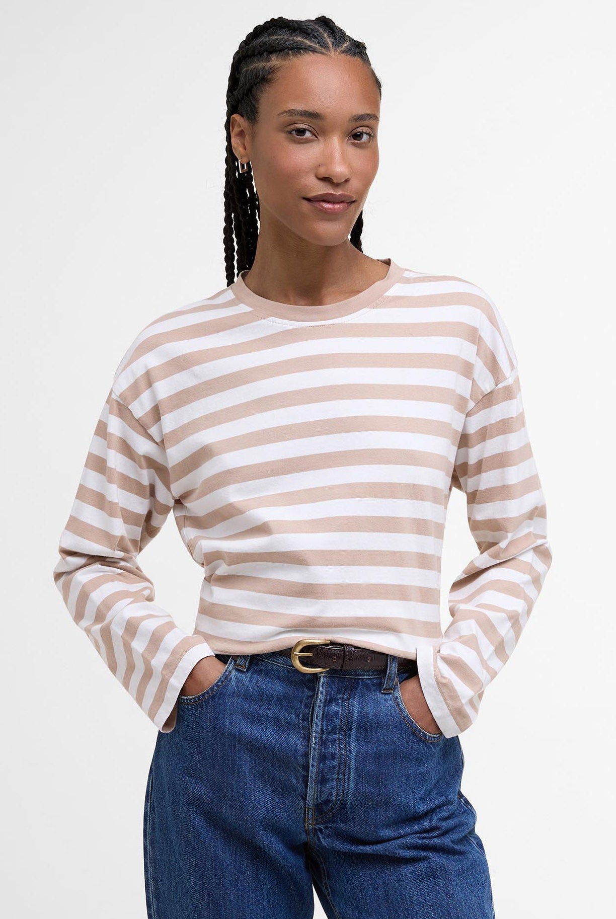 Barbour Bede Oversized Long-Sleeve T-Shirt - Pale Camel Stripe