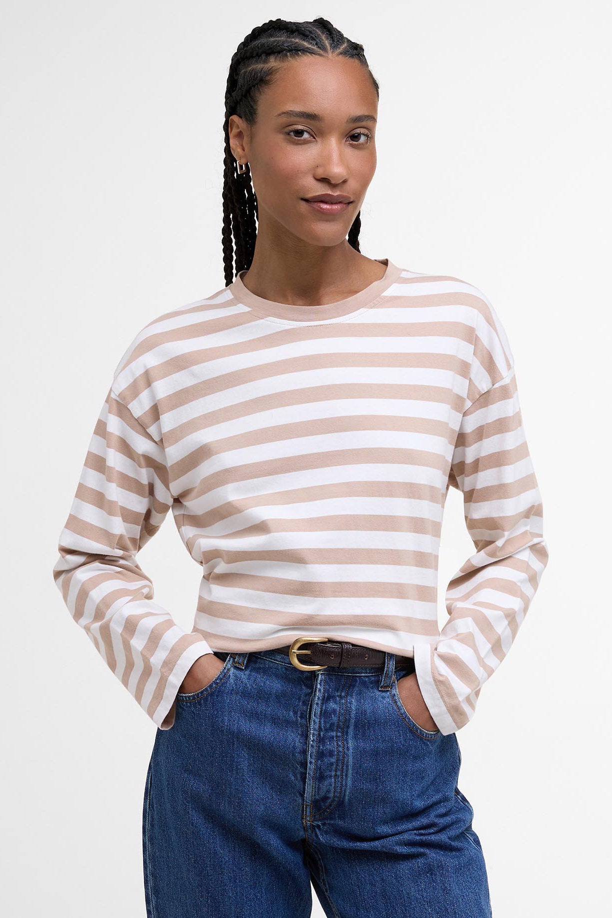 Barbour Bede Oversized Long-Sleeve T-Shirt - Pale Camel Stripe