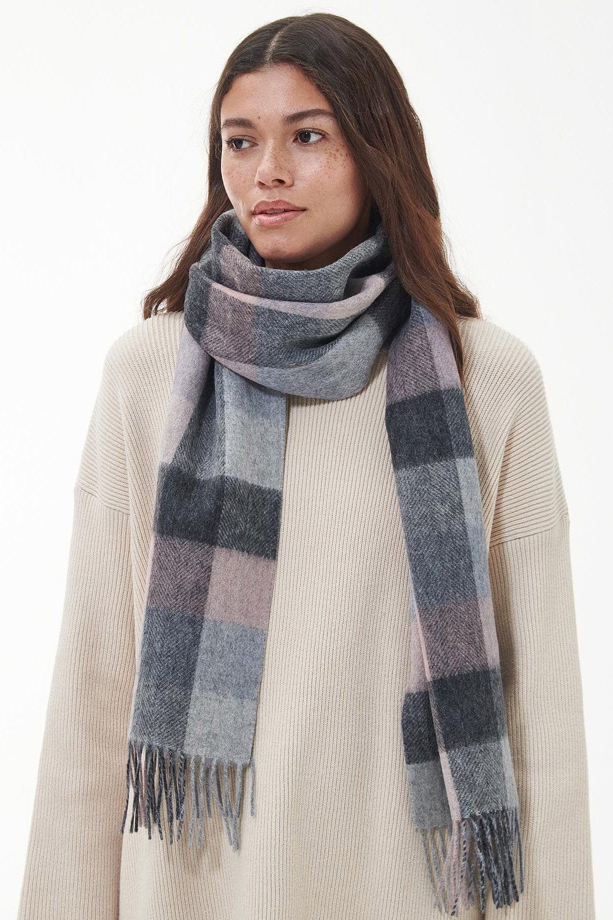 Barbour Birch Check Scarf - Pearl Grey LSC0436_GY11_OS