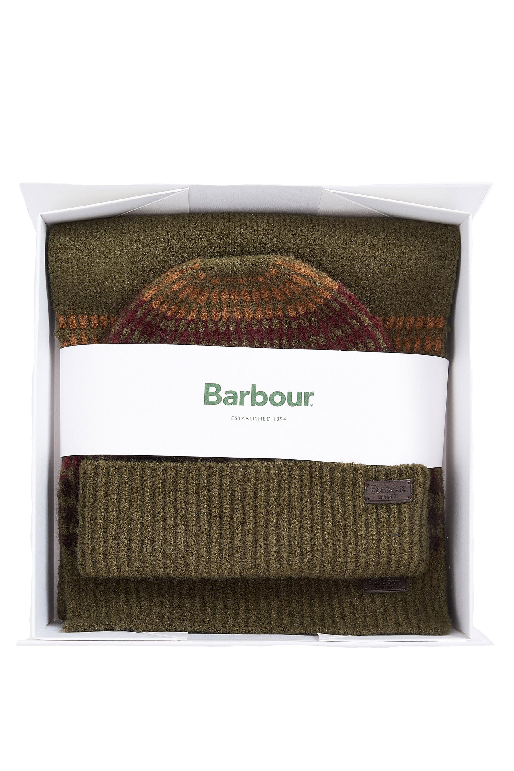 Barbour Branton Beanie & Scarf Gift Set - Army Green MGS0089_GN31_OS