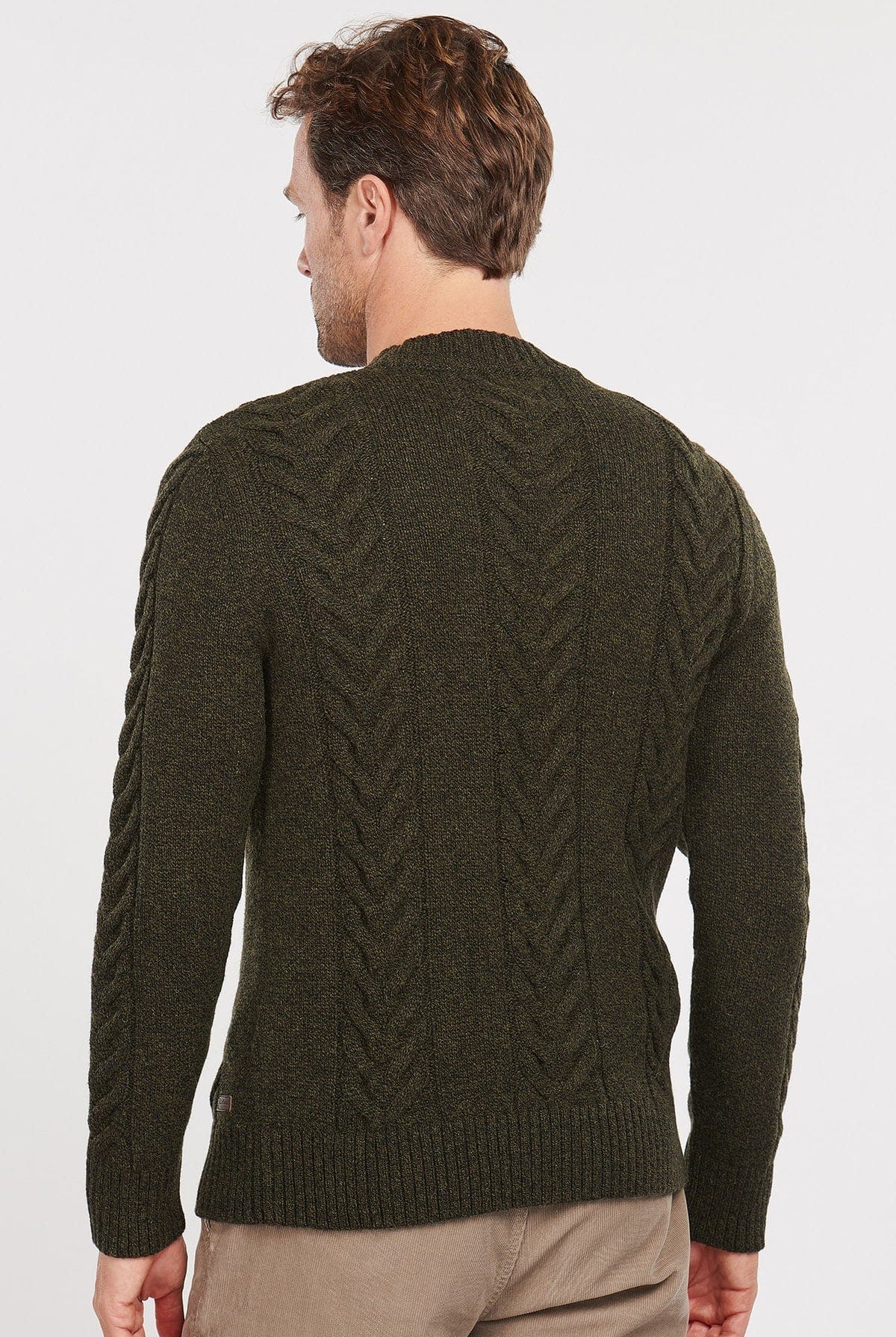Barbour Cable Knit Crew Neck Jumper - Olive Marl