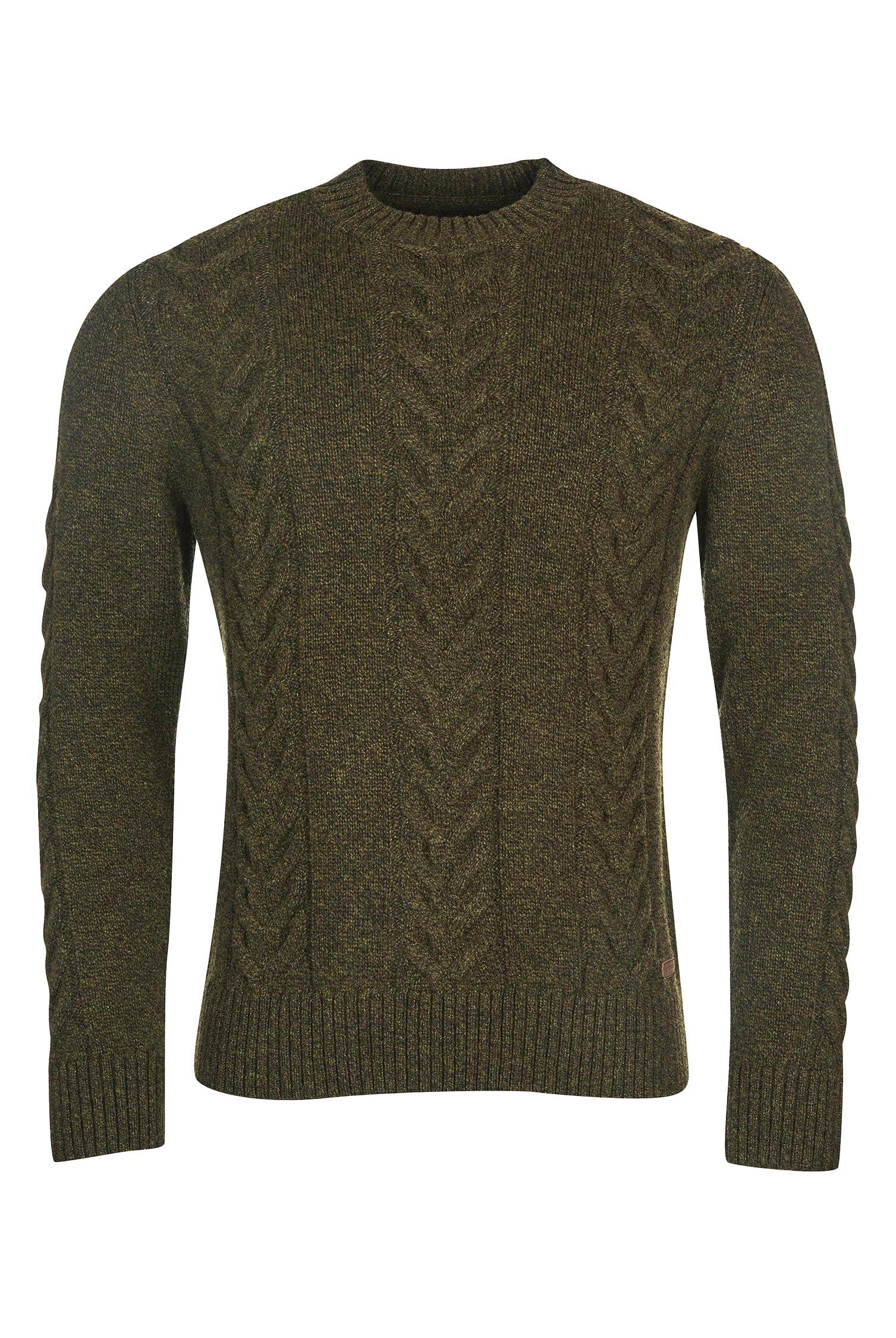 Barbour Cable Knit Crew Neck Jumper - Olive Marl