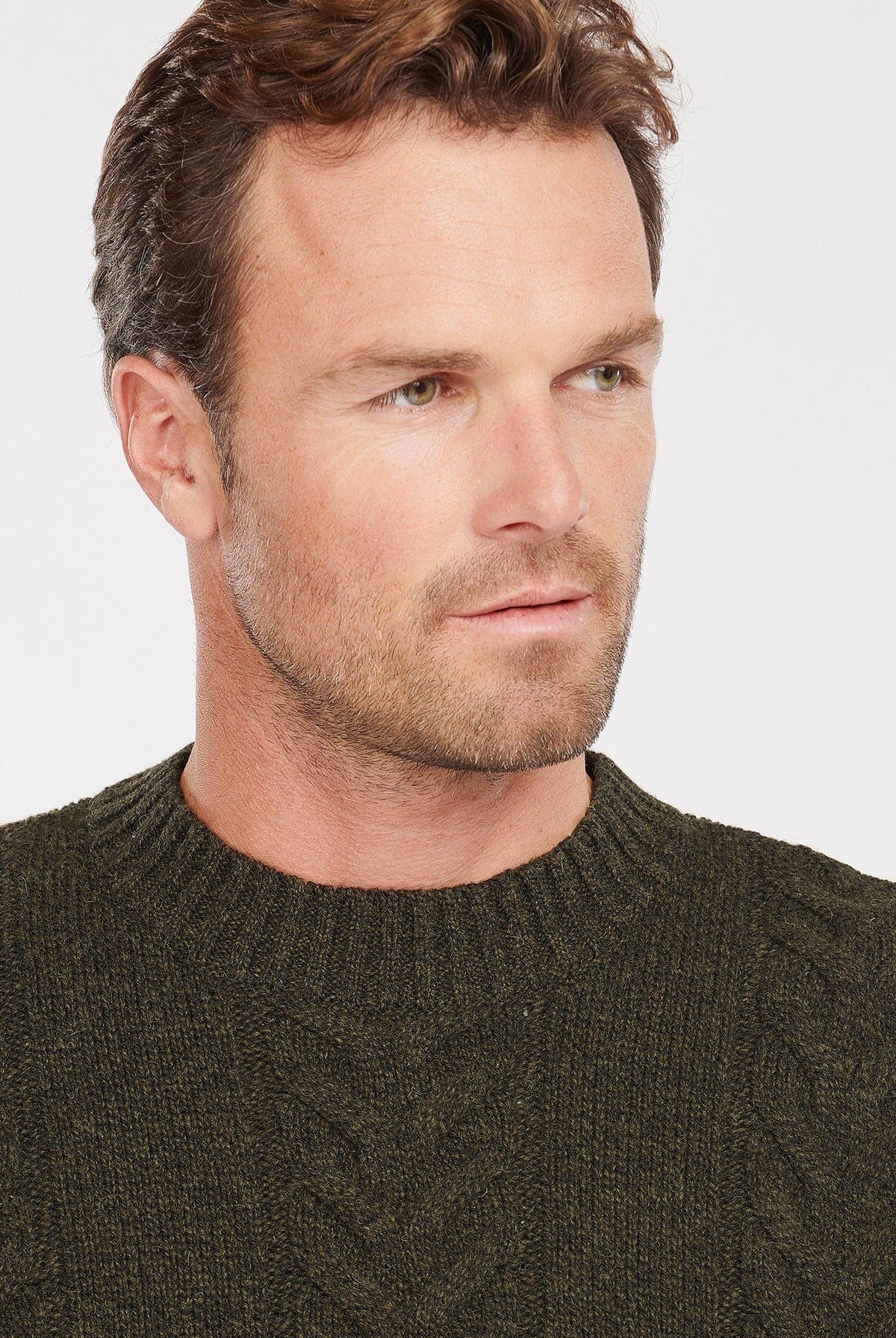 Barbour Cable Knit Crew Neck Jumper - Olive Marl