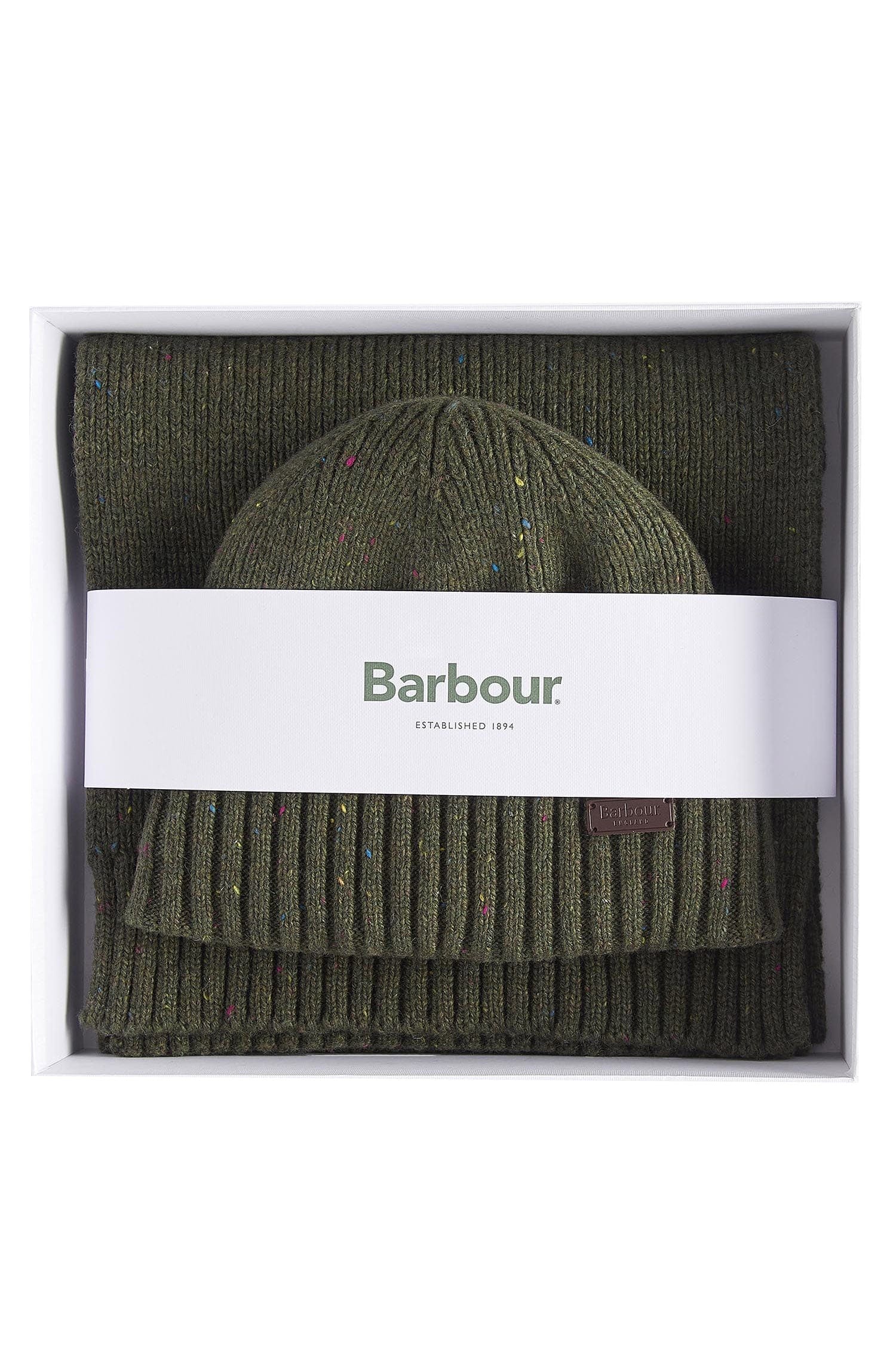 Barbour Carlton Fleck Beanie & Scarf Gift Set - Olive MGS0047_OL31_OS