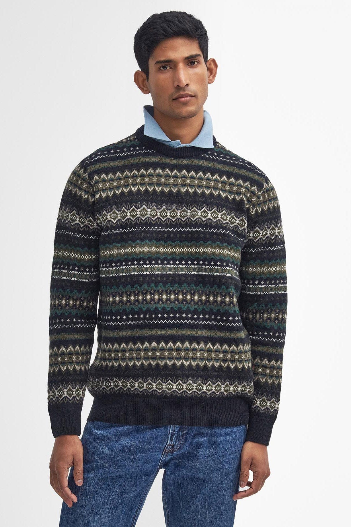 Barbour Case Fair Isle Crew Neck Jumper - Black Marl