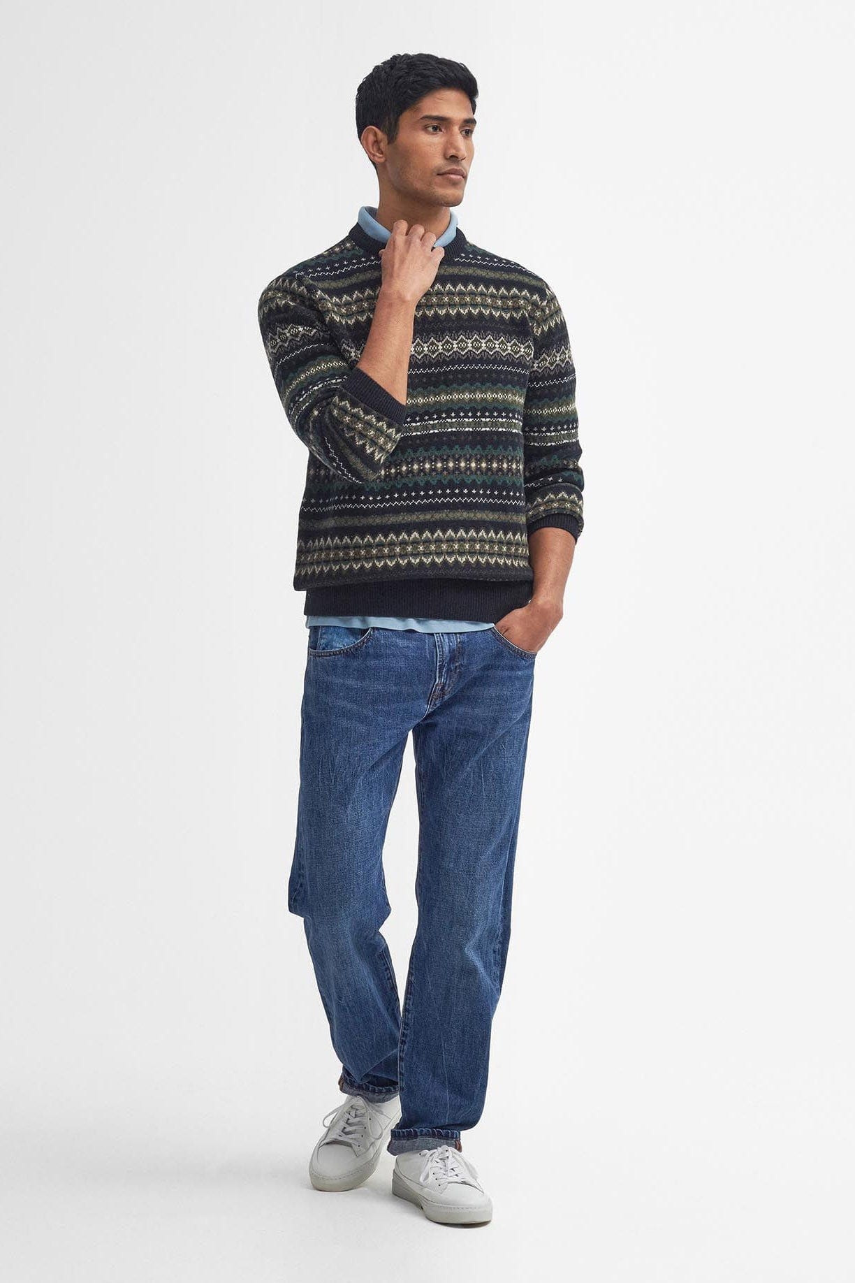 Barbour Case Fair Isle Crew Neck Jumper - Black Marl