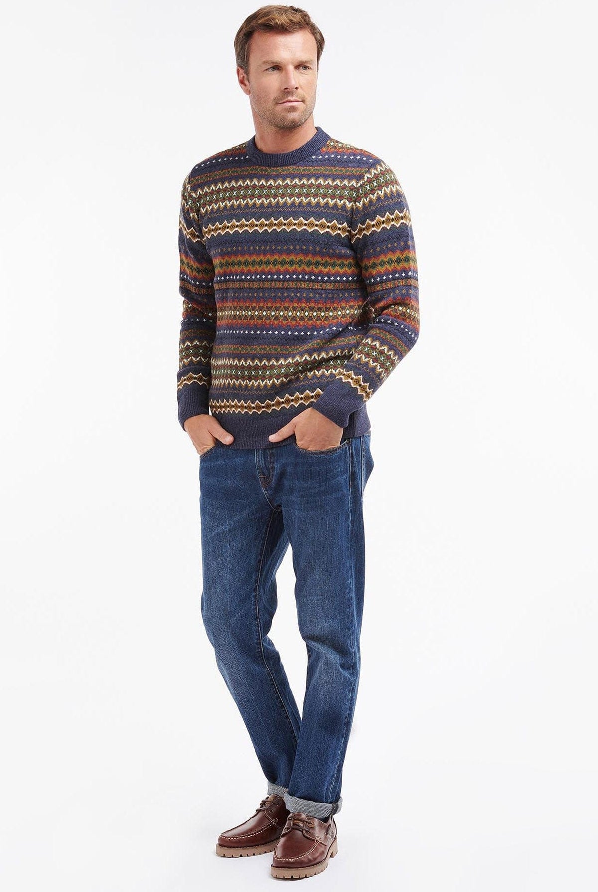 Barbour Case Fair Isle Crew Neck Jumper - Navy Marl