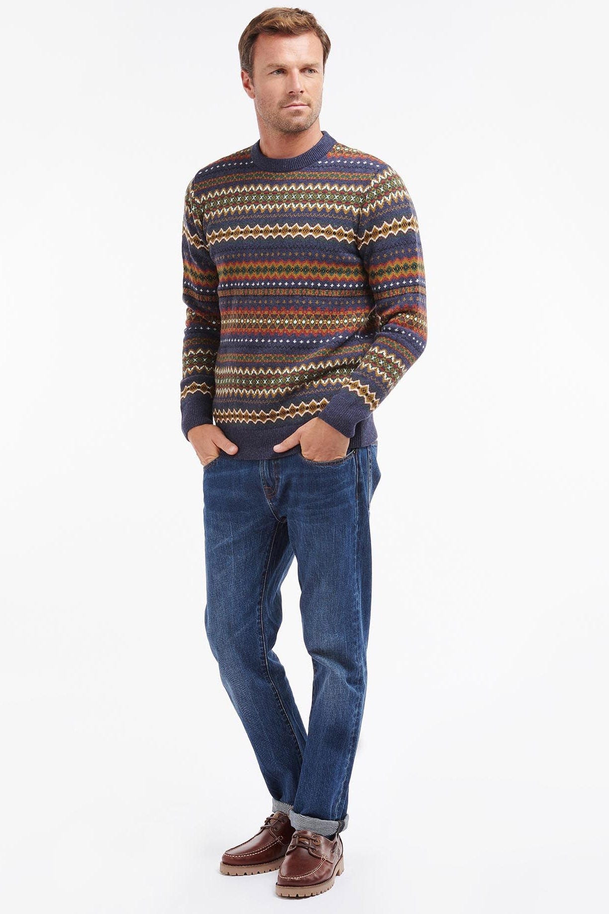 Barbour Case Fair Isle Crew Neck Jumper - Navy Marl