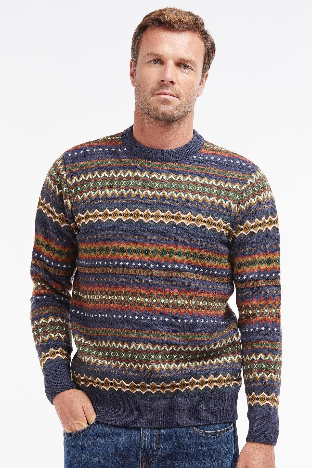 Barbour Case Fair Isle Crew Neck Jumper - Navy Marl