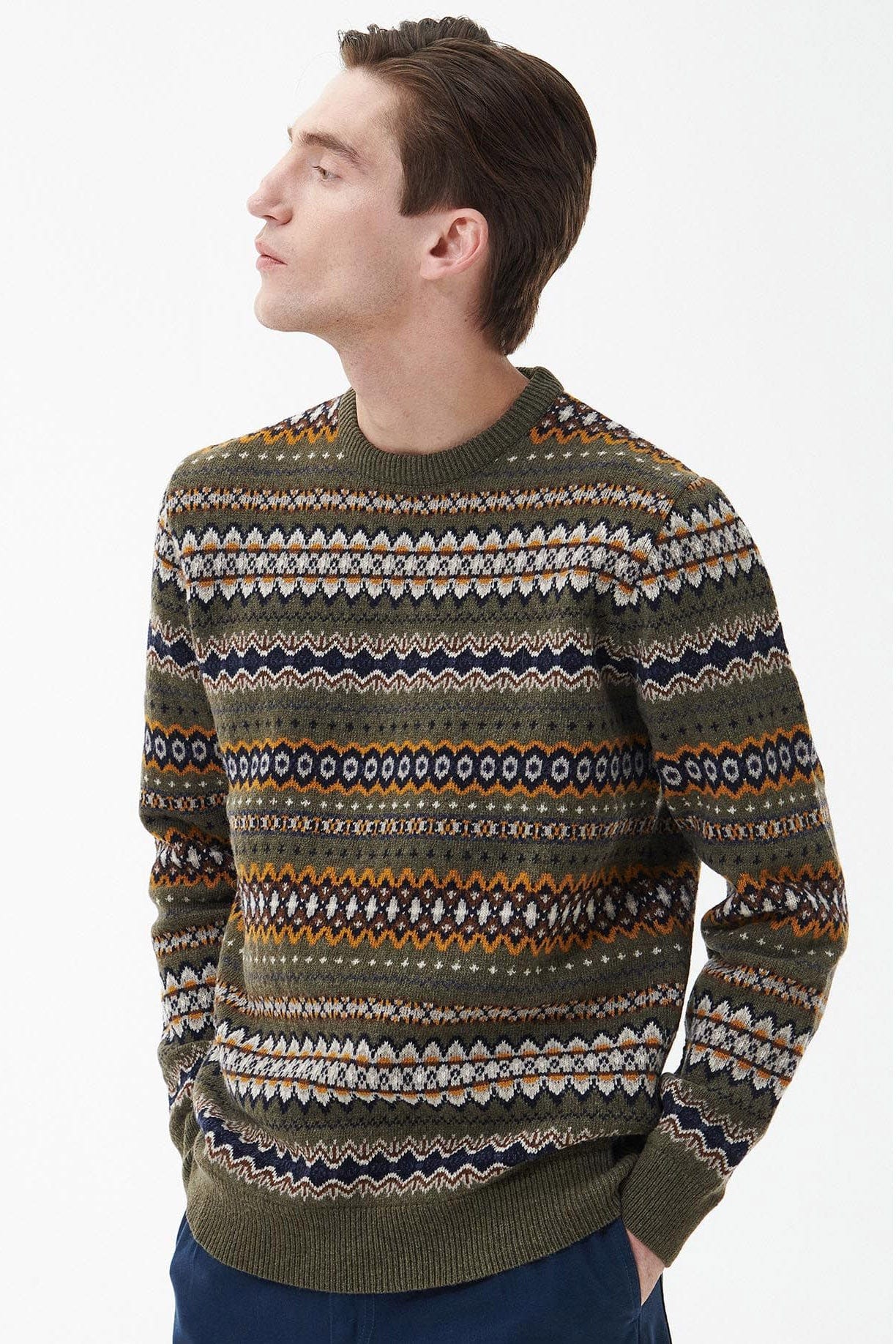 Barbour Case Fair Isle Crew Neck Jumper - Willow Green