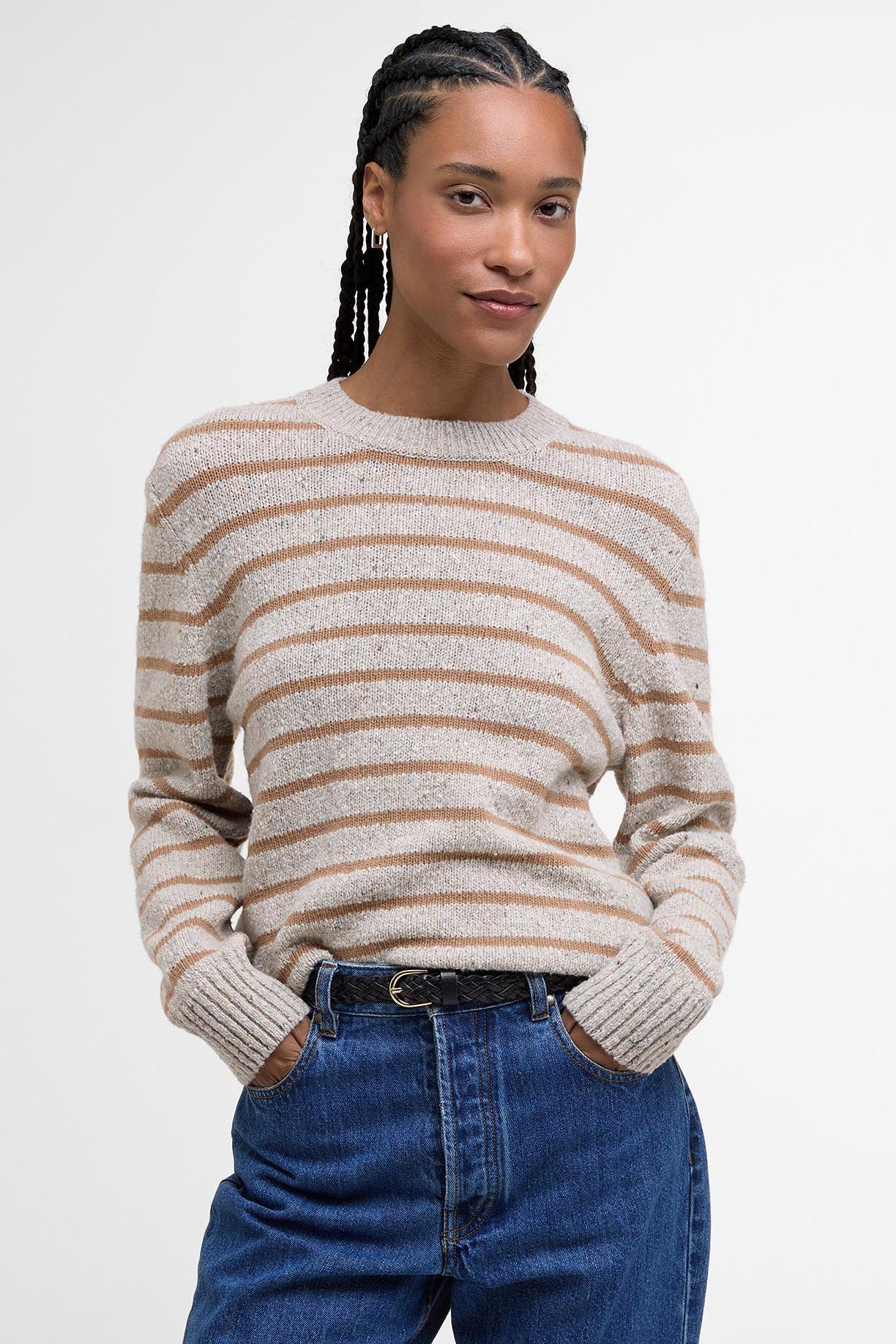 Barbour Claydon Striped Crew Neck Jumper - Oatmeal Stripe