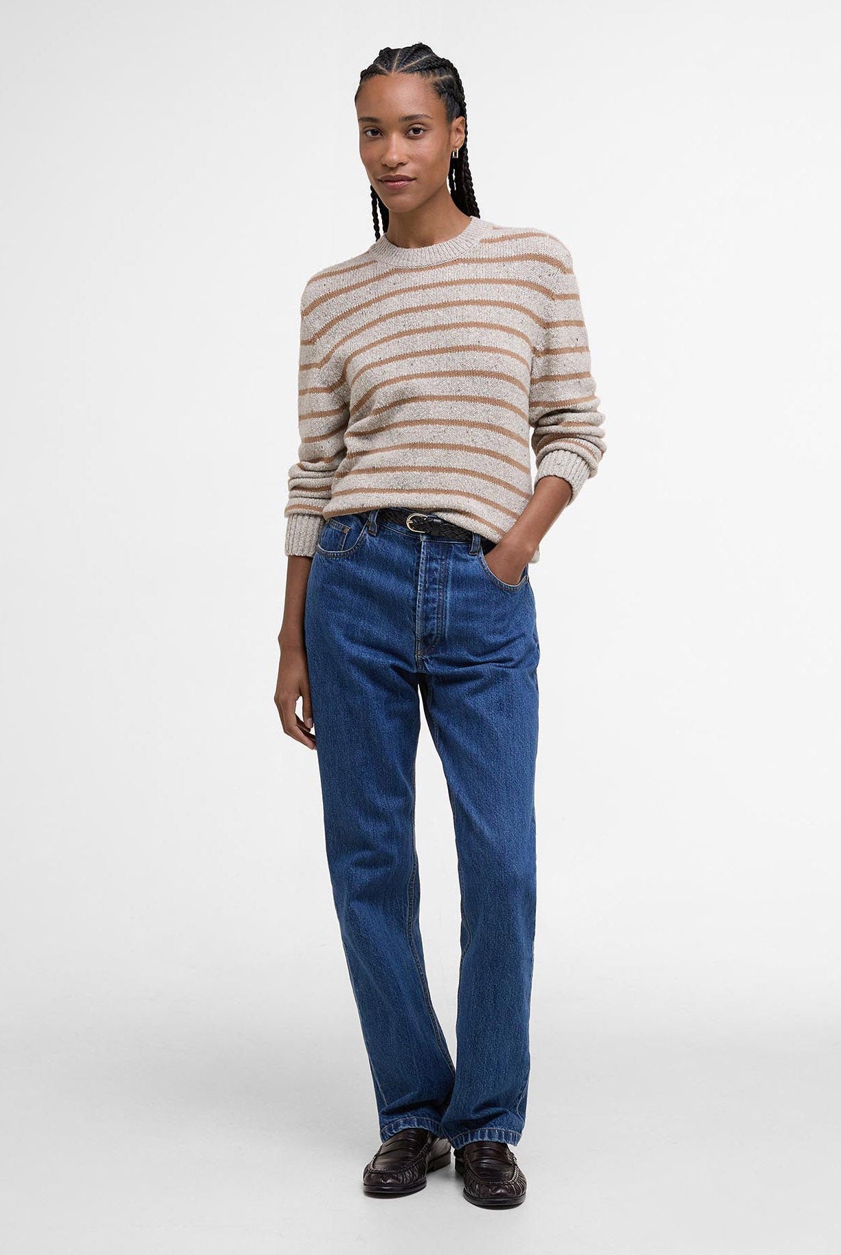 Barbour Claydon Striped Crew Neck Jumper - Oatmeal Stripe