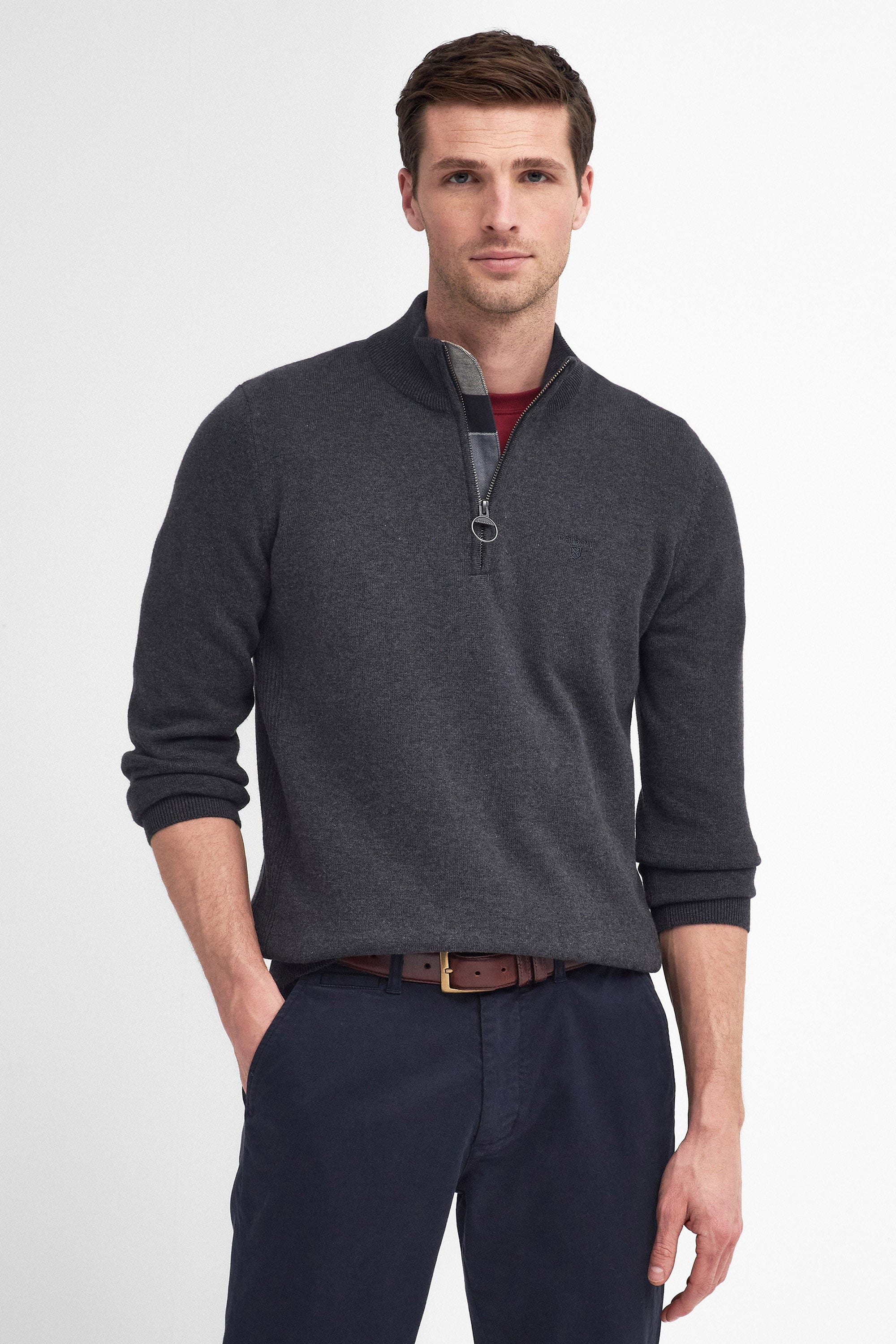 Barbour Cotton Half Zip Knitted Jumper - Charcoal