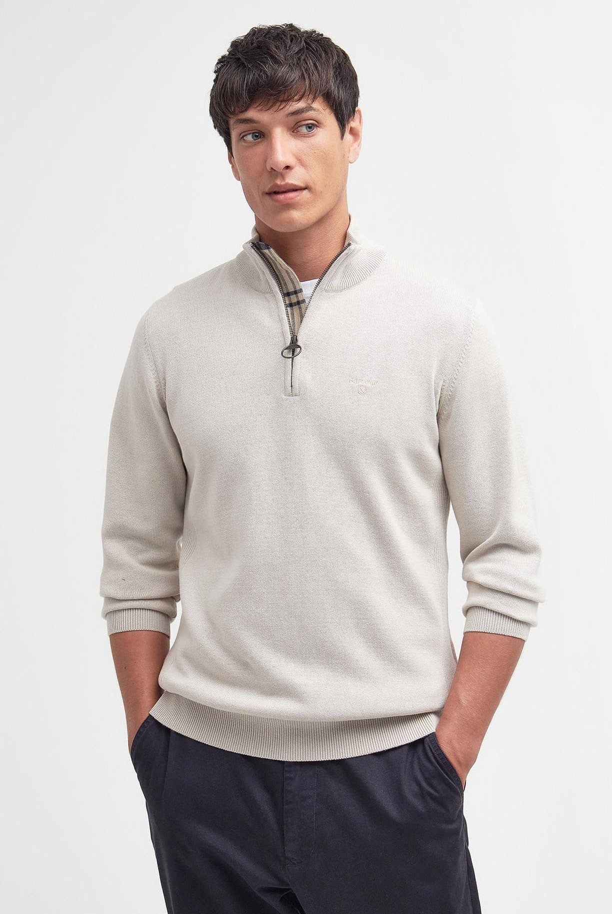 Barbour Cotton Half Zip Knitted Jumper - Mist