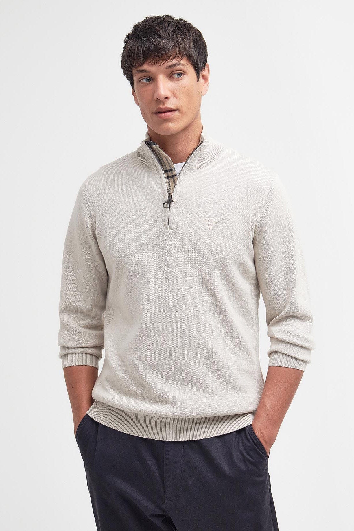 Barbour Cotton Half Zip Knitted Jumper - Mist