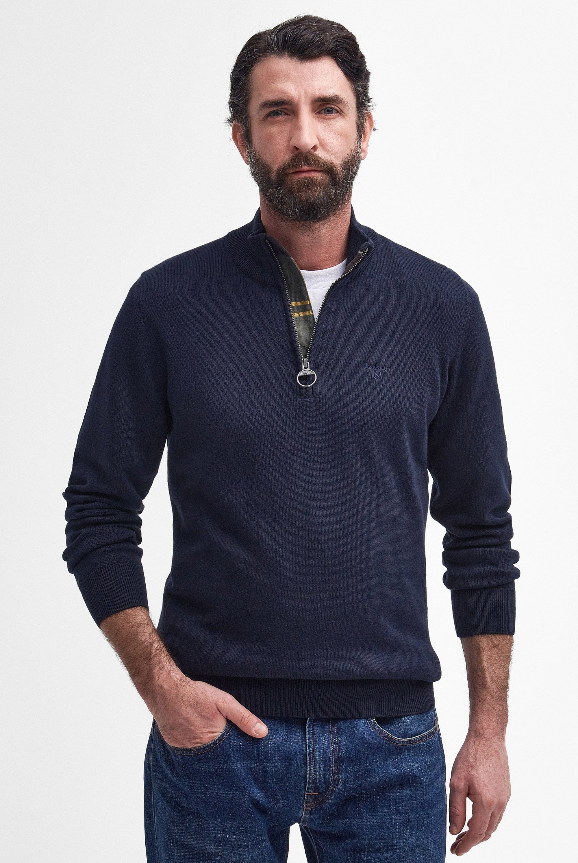 Barbour Cotton Half Zip Knitted Jumper - Navy