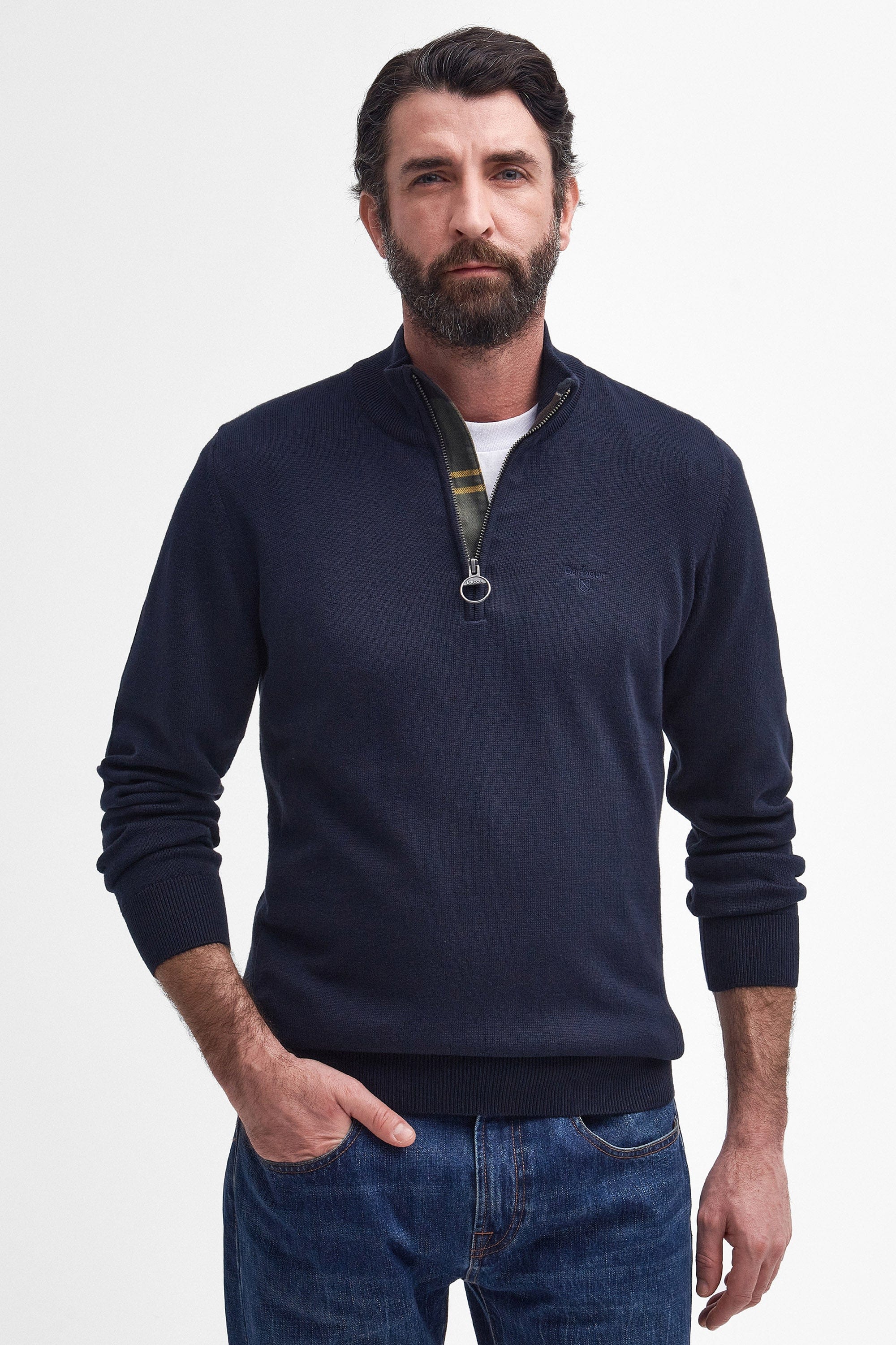 Barbour Cotton Half Zip Knitted Jumper - Navy