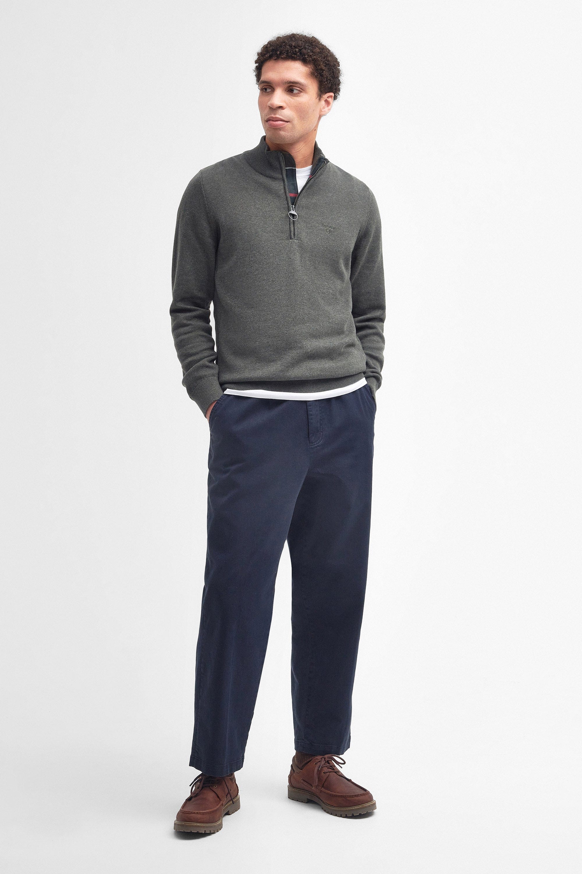 Barbour Cotton Half Zip Knitted Jumper - Olive Marl