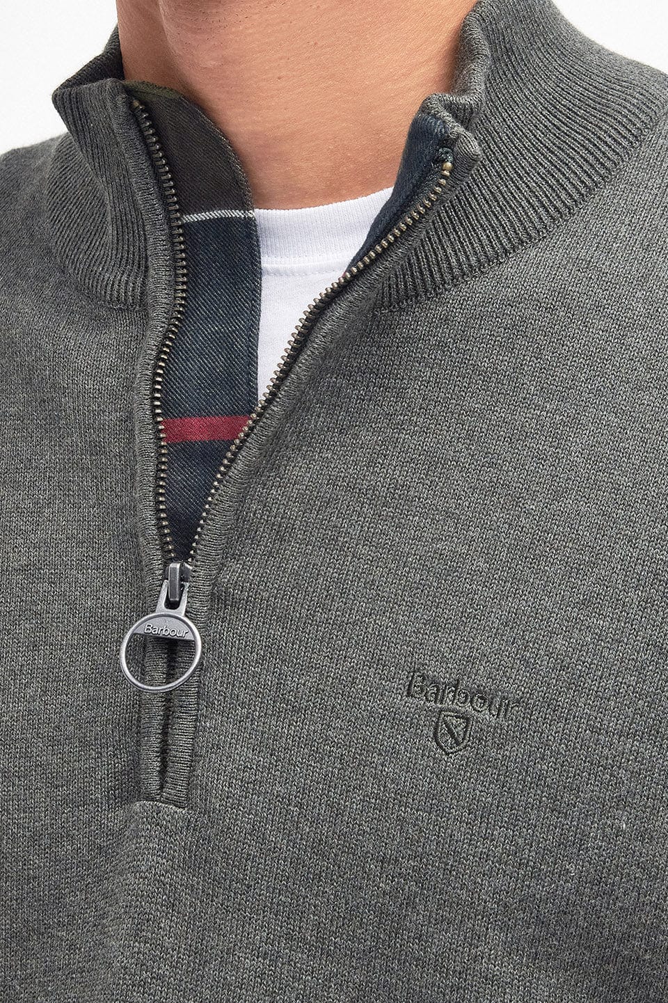 Barbour Cotton Half Zip Knitted Jumper - Olive Marl