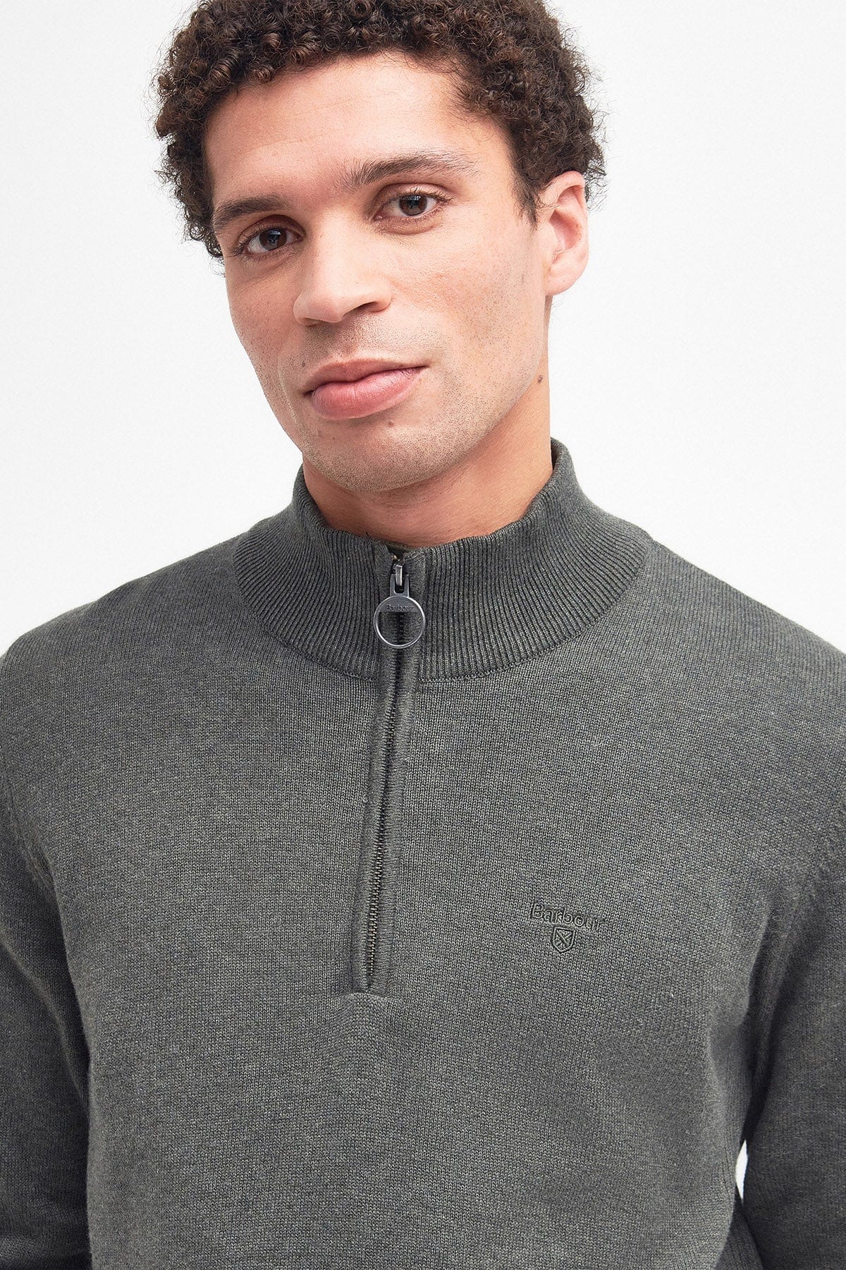 Barbour Cotton Half Zip Knitted Jumper - Olive Marl