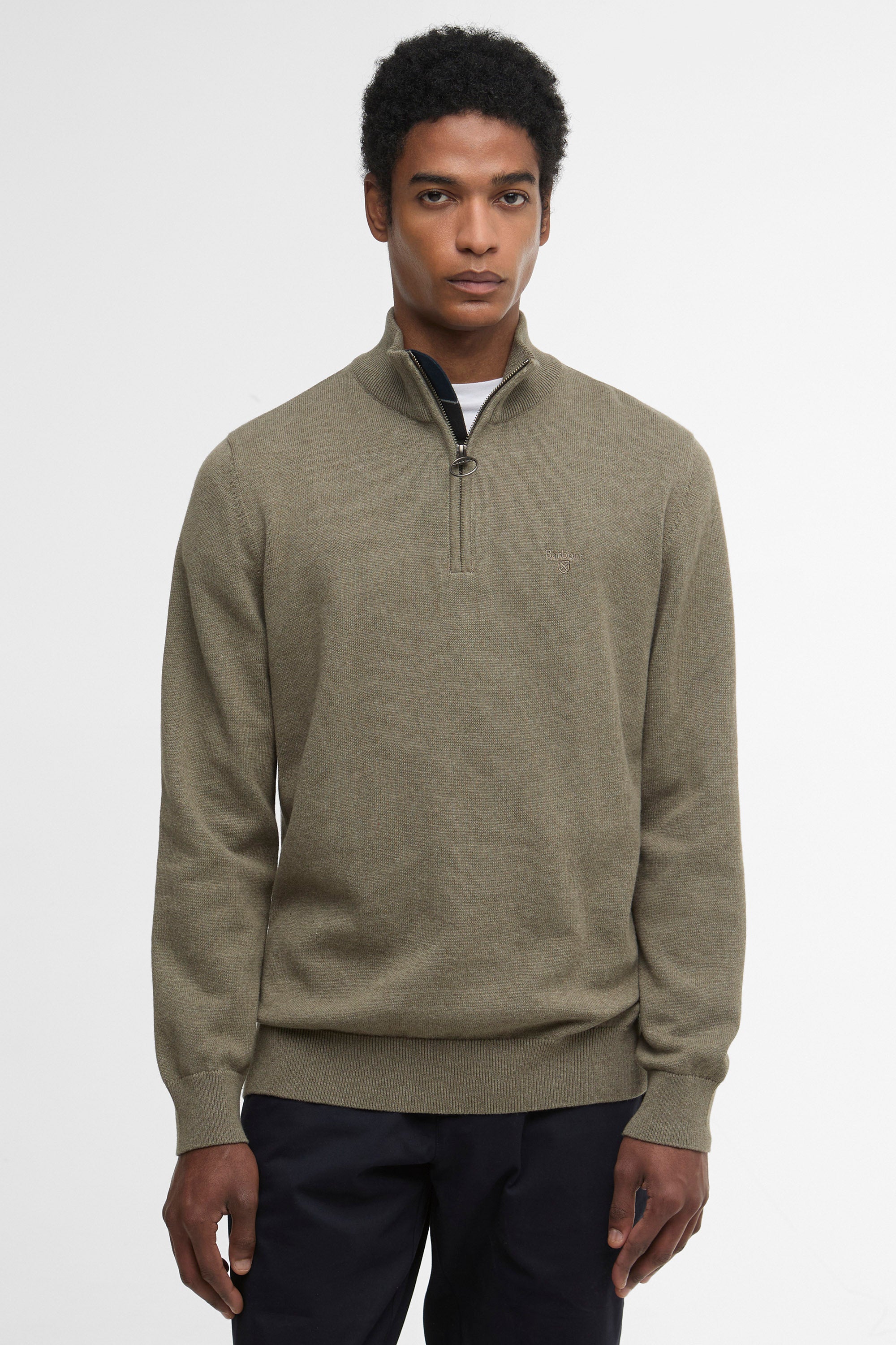 Barbour Cotton Half Zip Knitted Jumper - Smokey Olive
