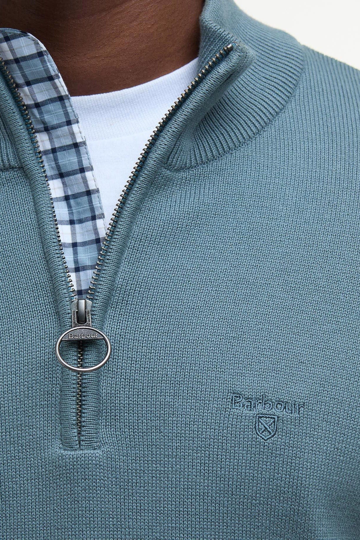 Barbour Cotton Half Zip Knitted Jumper - Vintage Teal