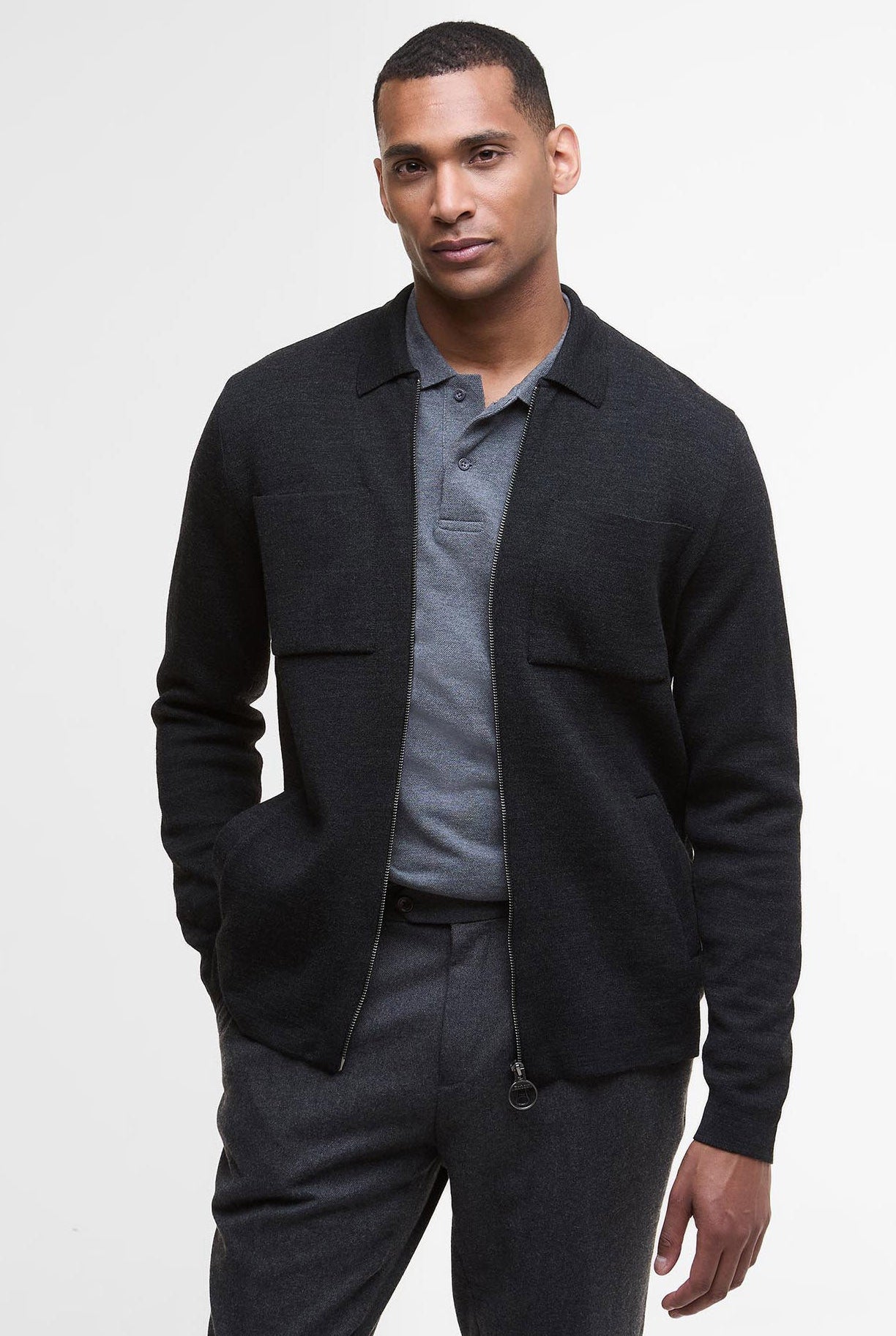 Barbour Croscombe Zip-Up Cardigan - Charcoal Marl