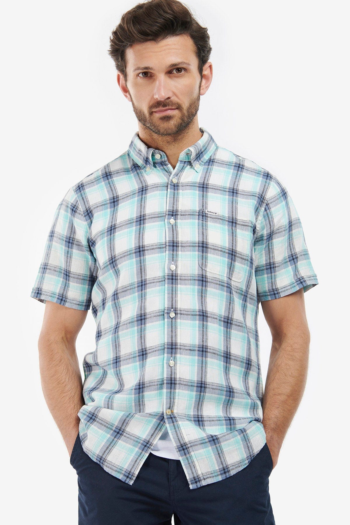 Barbour Crossfell Tailored Shirt - Ecru/Blue