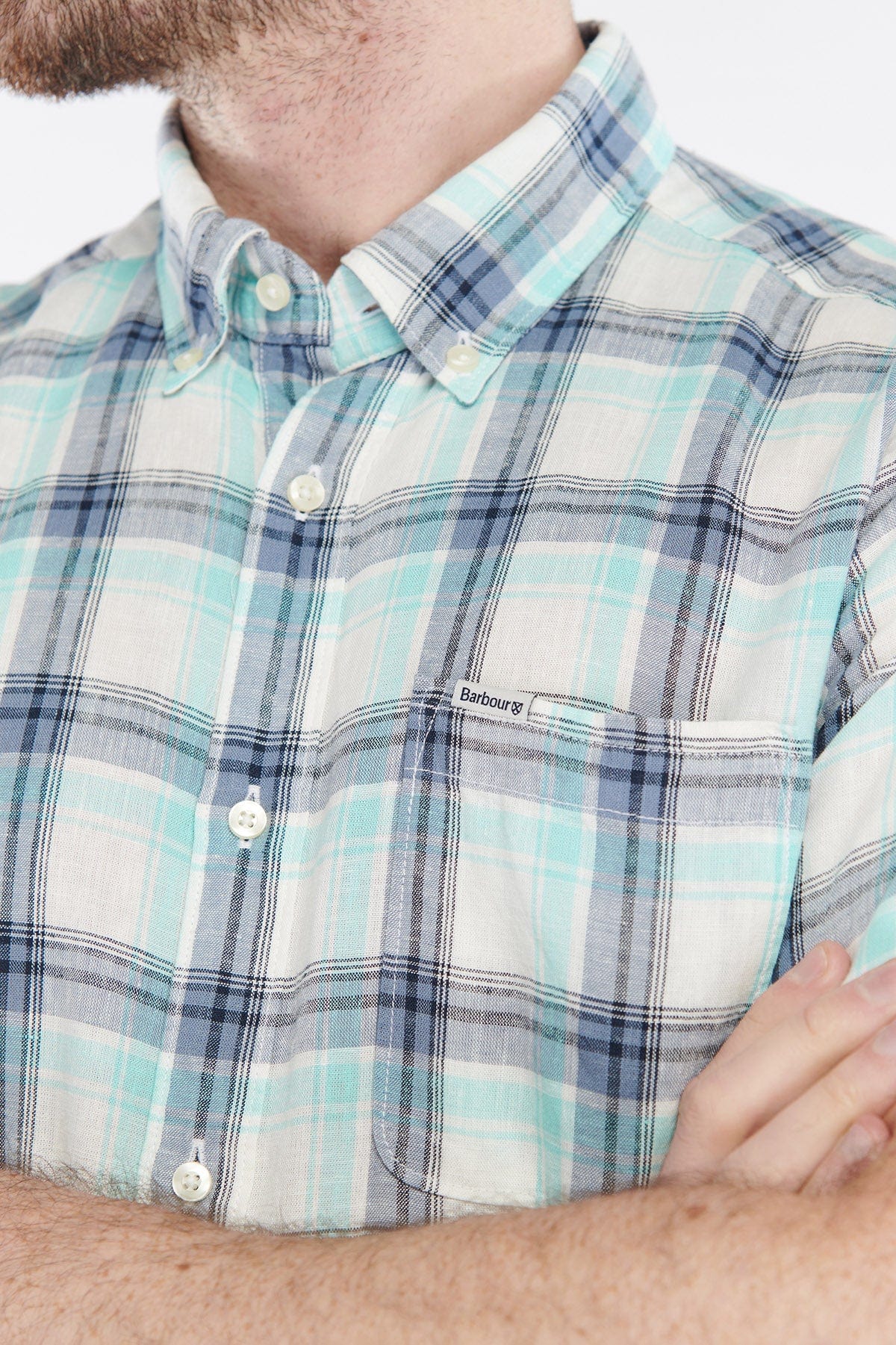 Barbour Crossfell Tailored Shirt - Ecru/Blue
