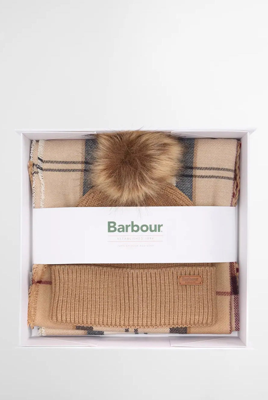 Barbour Dover Beanie & Hailes Scarf Gift Set - Hessian Tartan LGS0054_BE31_OS