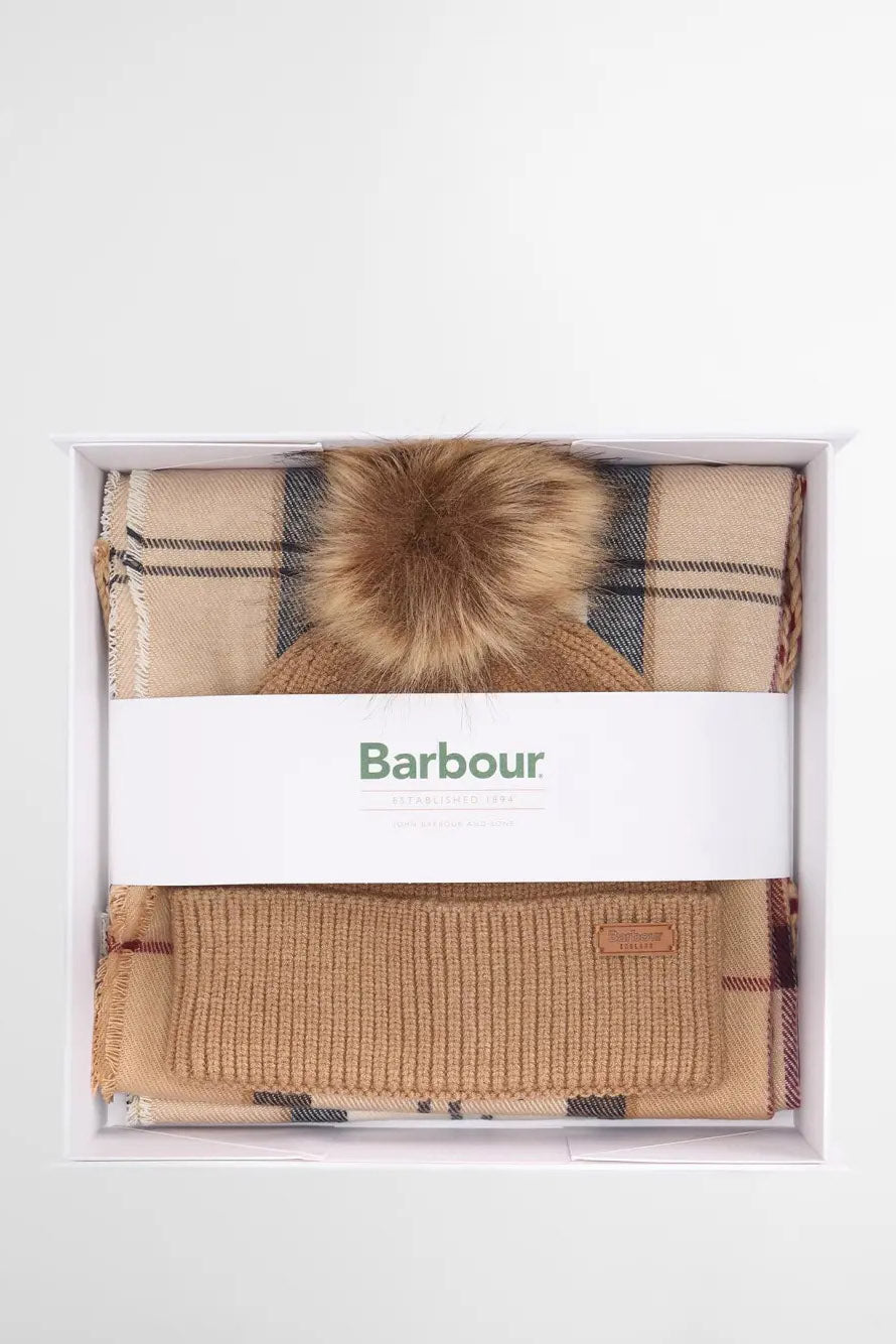 Barbour Dover Beanie & Hailes Scarf Gift Set - Hessian Tartan LGS0054_BE31_OS