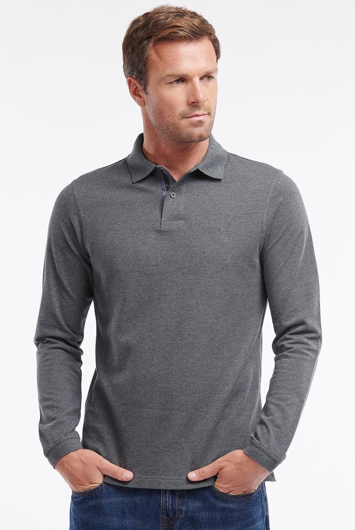 Barbour Essential Long Sleeve Sports Polo Shirt - Slate Marl