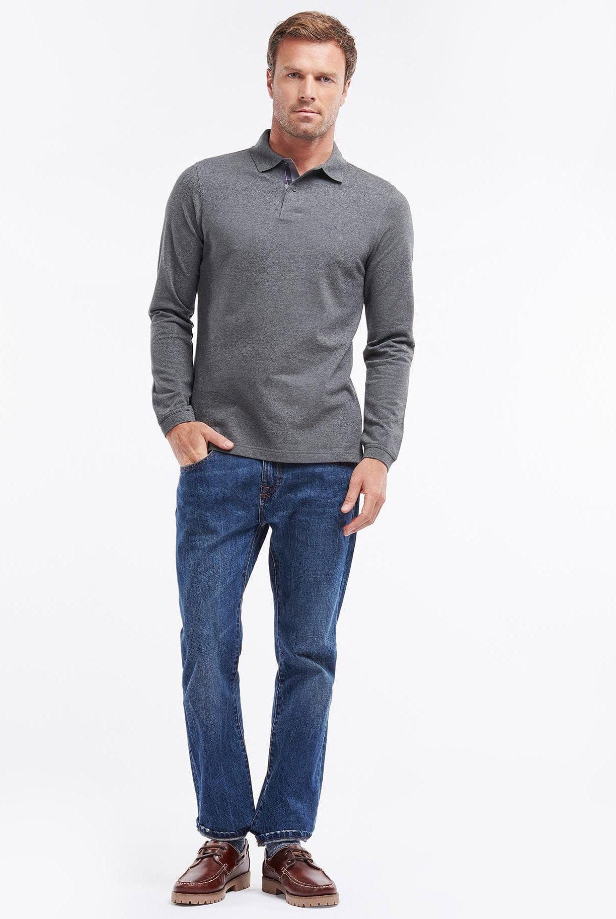 Barbour Essential Long Sleeve Sports Polo Shirt - Slate Marl