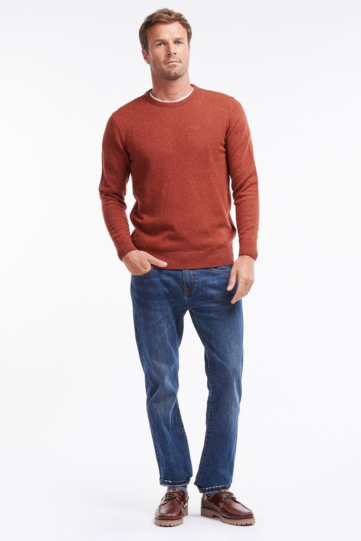Barbour Essential Tisbury Crew Neck Jumper - Brick Red
