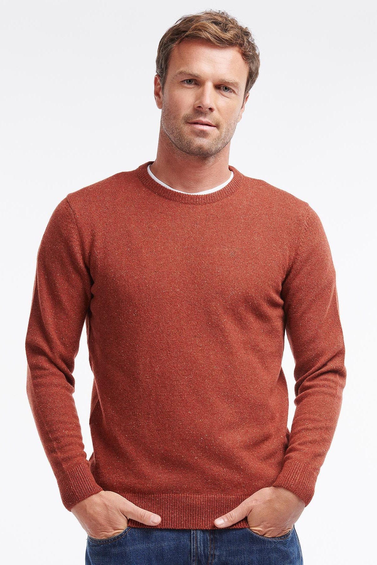 Barbour Essential Tisbury Crew Neck Jumper - Brick Red