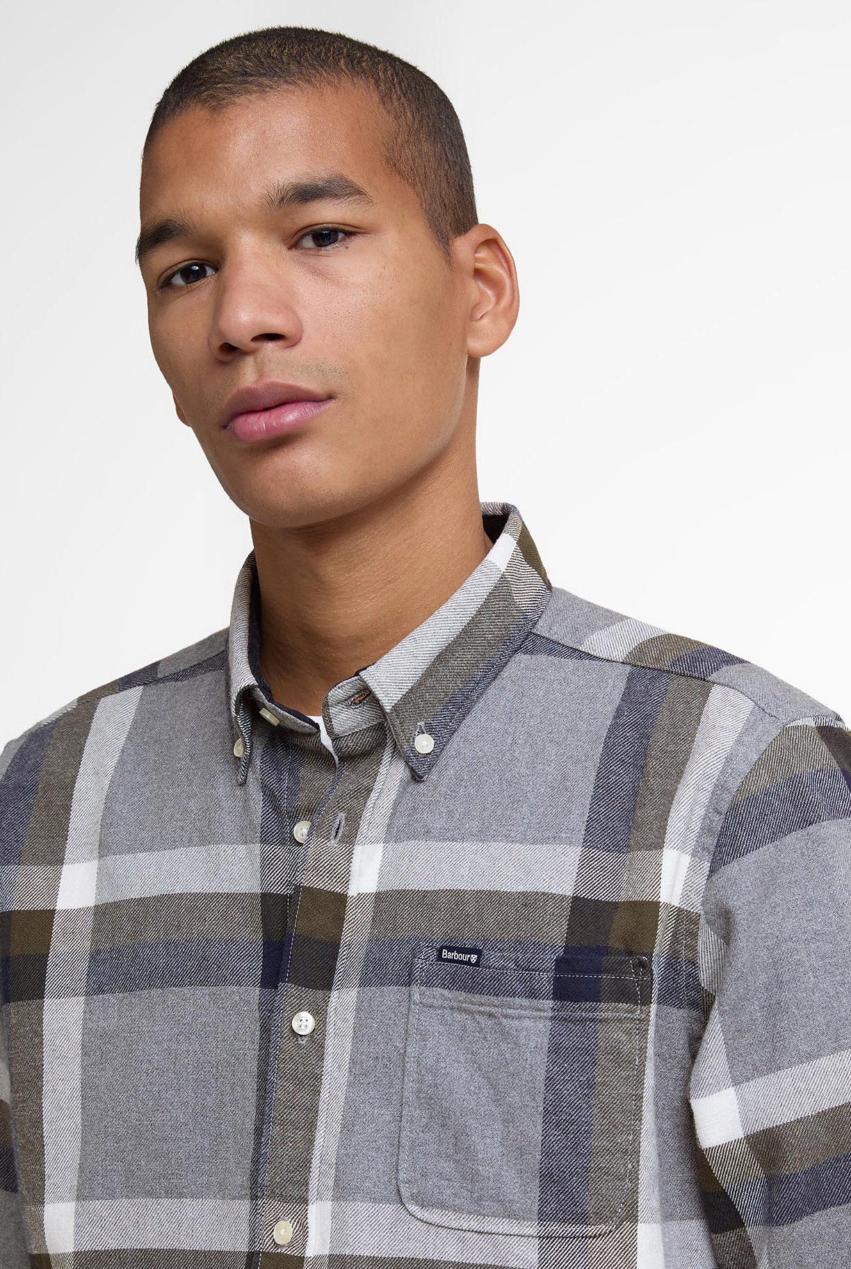 Barbour Folley Tailored Brushed Cotton Shirt - Light Grey Marl