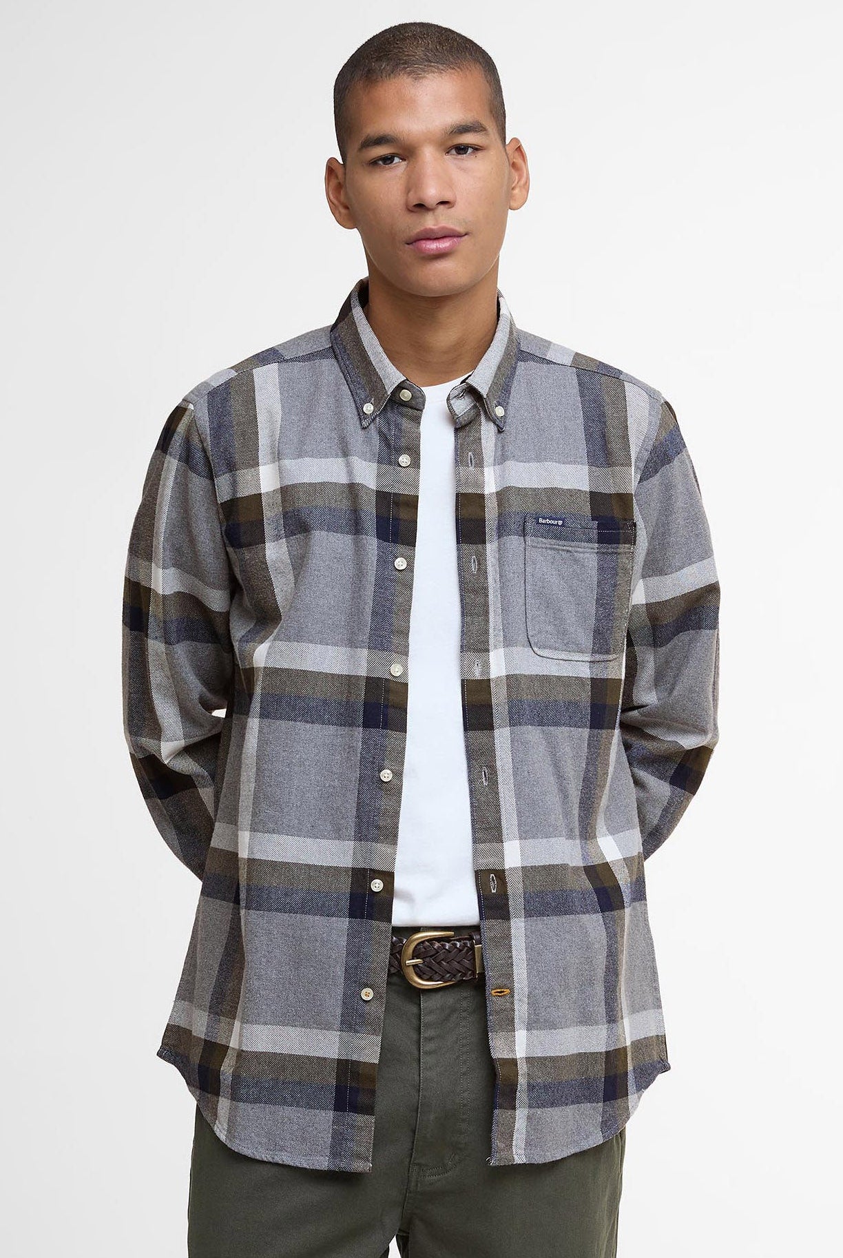 Barbour Folley Tailored Brushed Cotton Shirt - Light Grey Marl